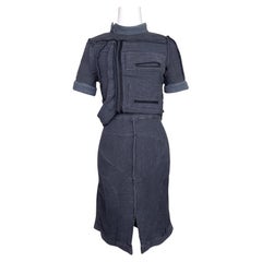 Conjunto de top y falda Balenciaga by Nicolas Ghesquière SS 2003 Runway Gris Azul