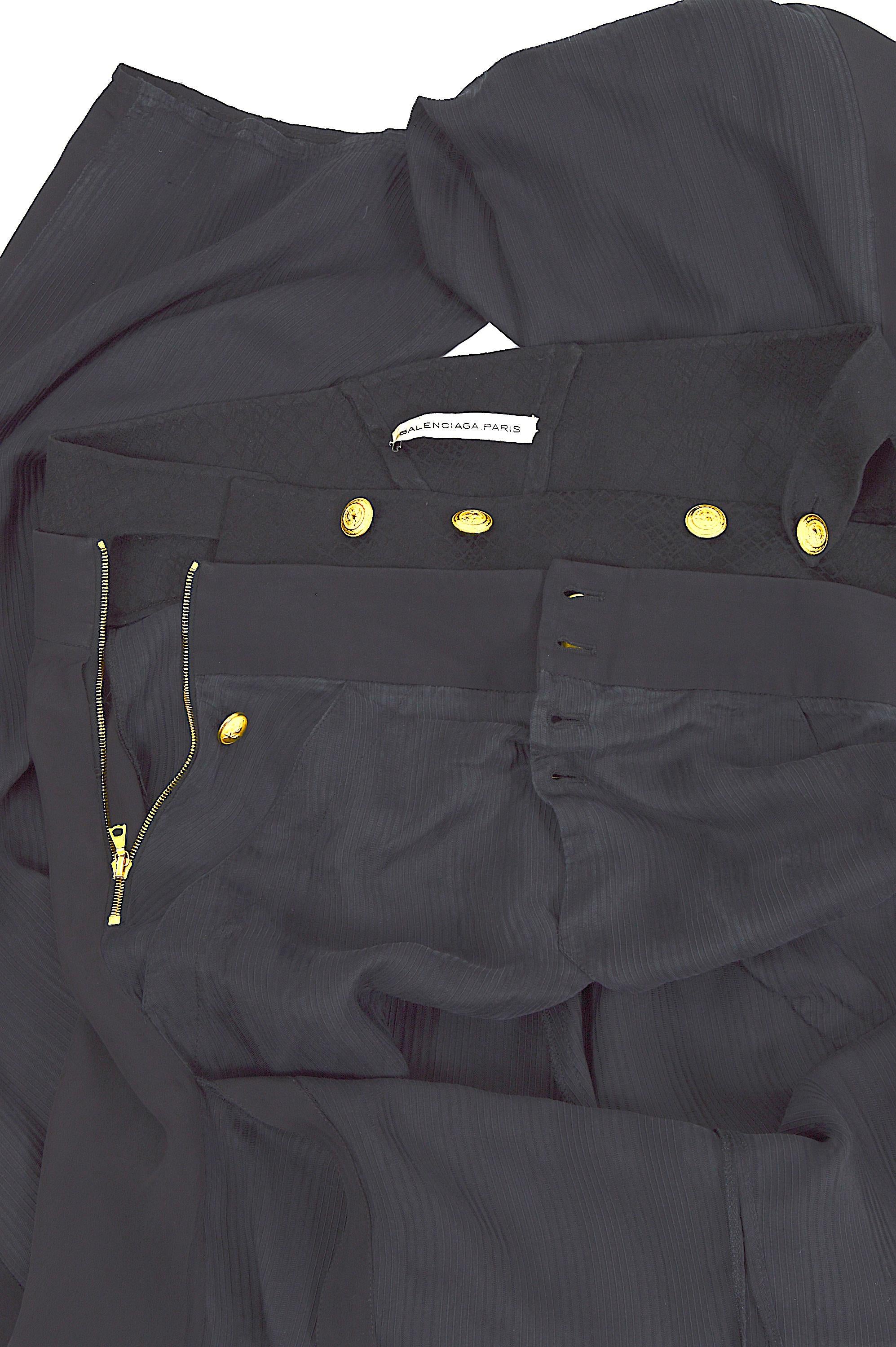 Balenciaga by Nicolas Ghesquière SS 2005 runway black silk brass buttons pants For Sale 7