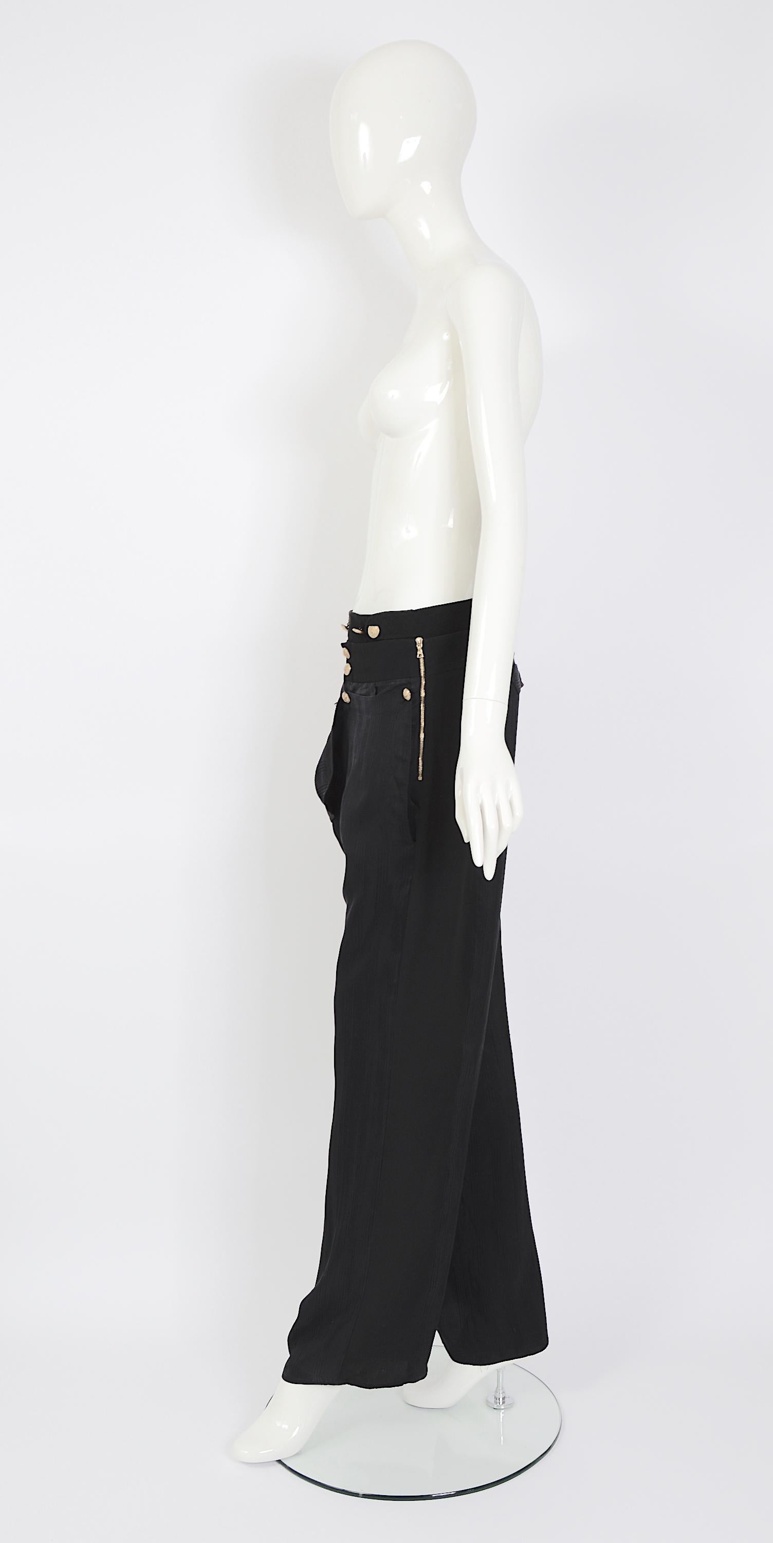 Women's or Men's Balenciaga by Nicolas Ghesquière SS 2005 runway black silk brass buttons pants For Sale