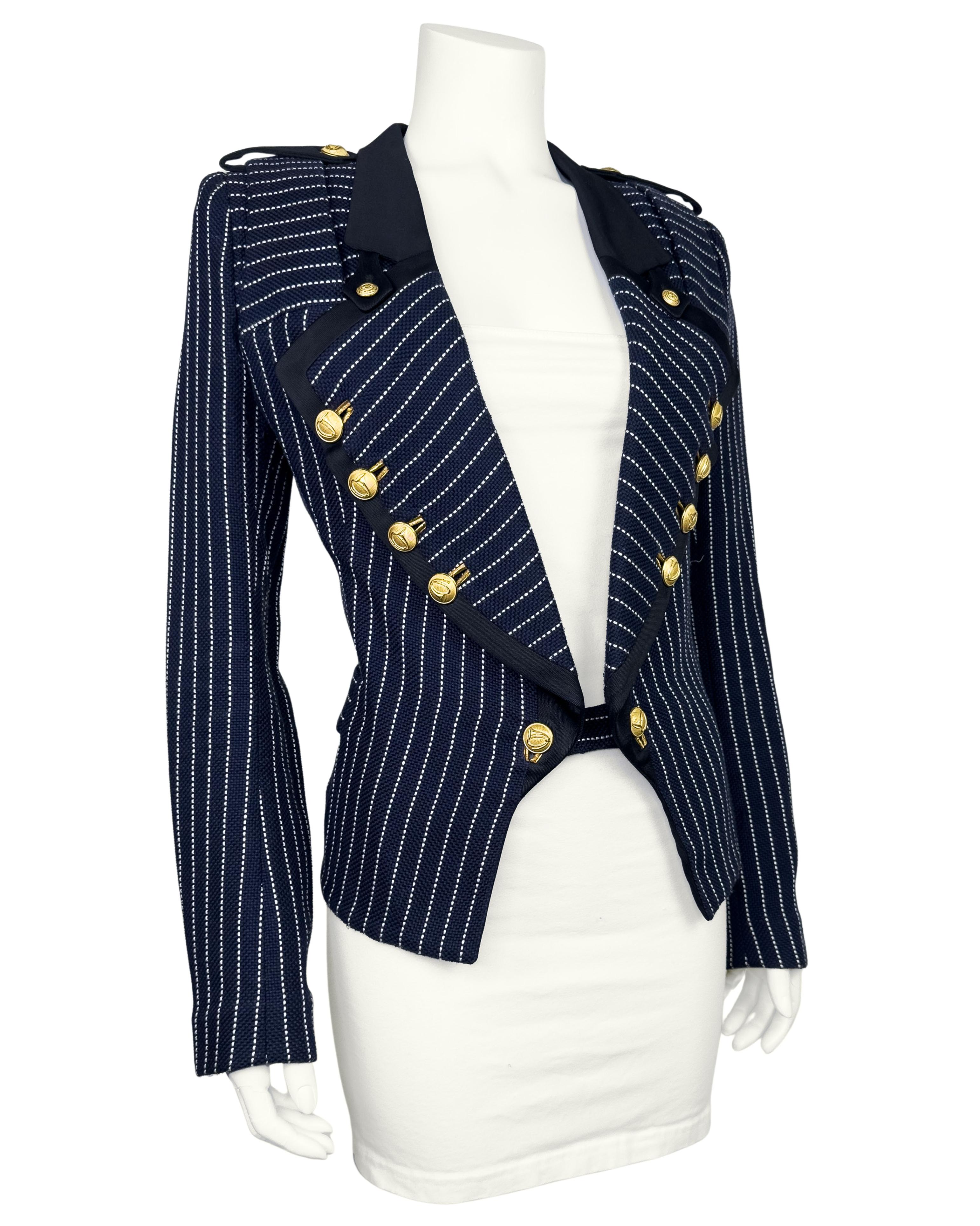 Nero Balenciaga by Nicolas Ghesquière SS 2005: giacca blazer militare a righe in passerella in vendita