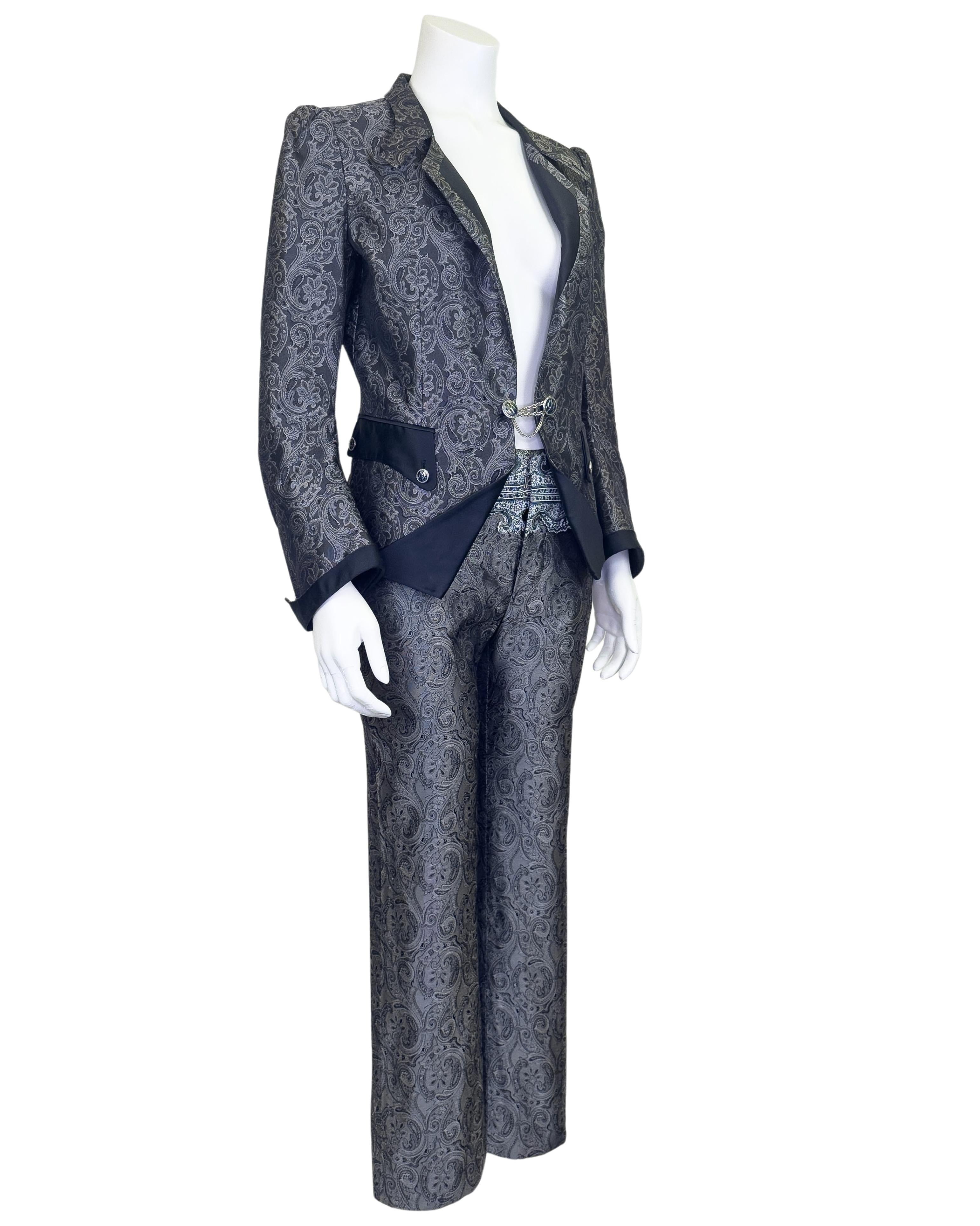 Black Balenciaga by Nicolas Ghesquière SS 2006 Runway Baroque Silk Jacquard Pant Suit