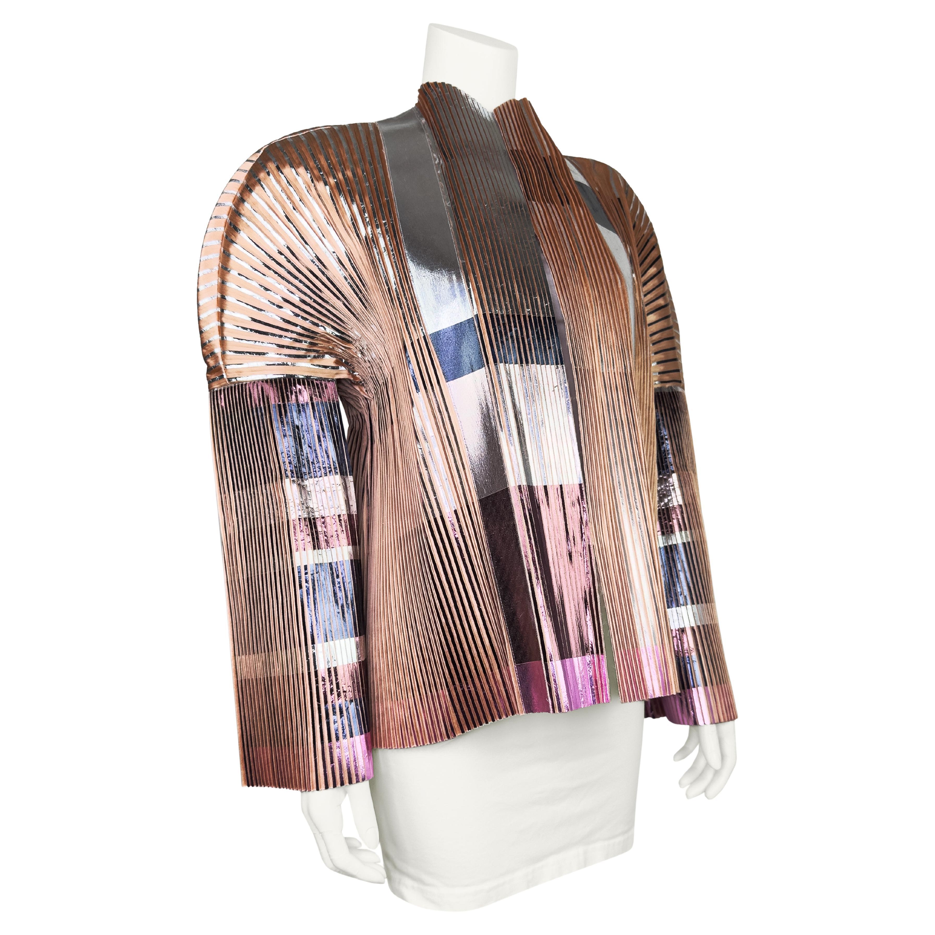 Beige Balenciaga by Nicolas Ghesquière SS 2009 Runway Metallic Pleated Jacket For Sale