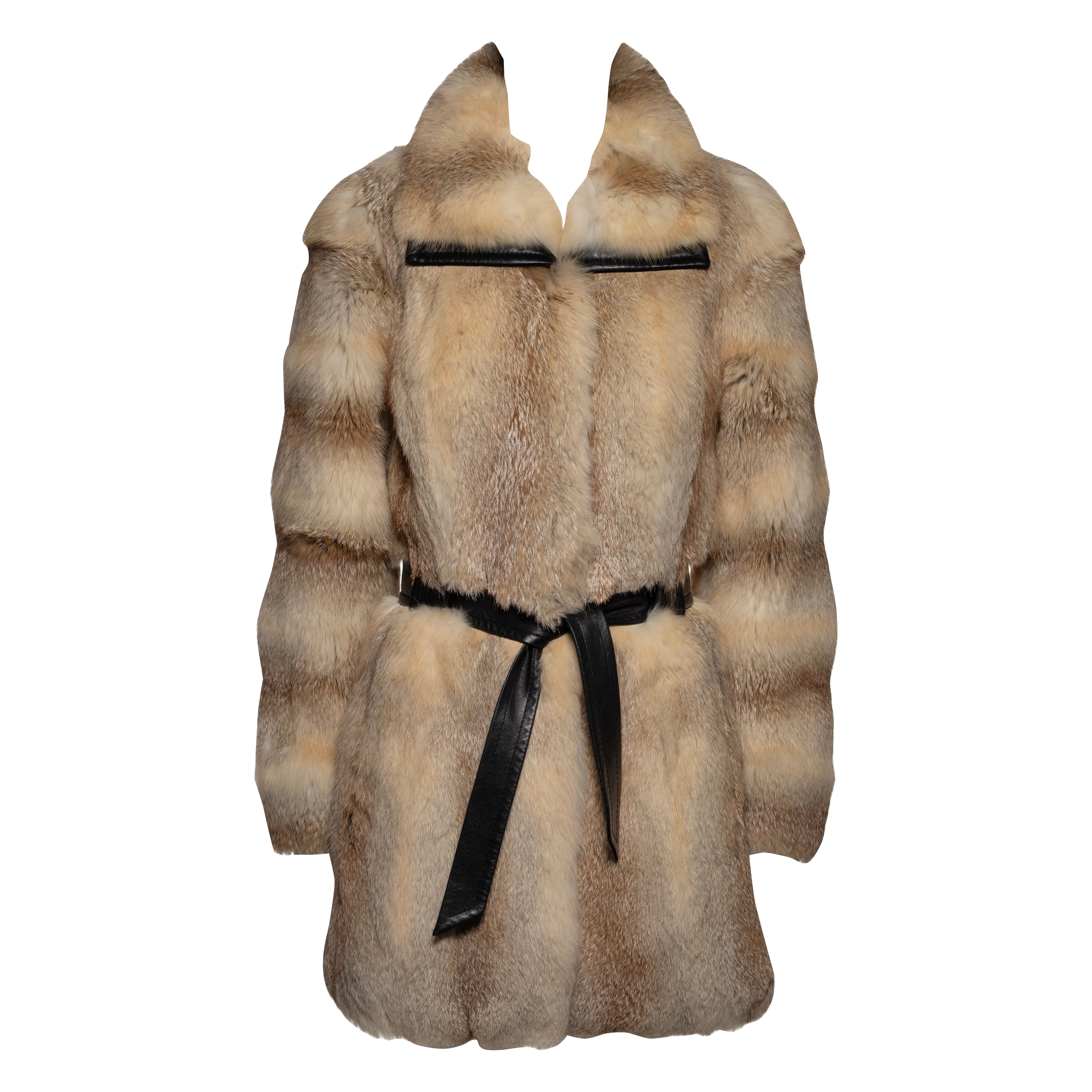 Balenciaga by Nicolas Ghesquière Tan Fox Fur Coat with Leather Trim, FW 2011