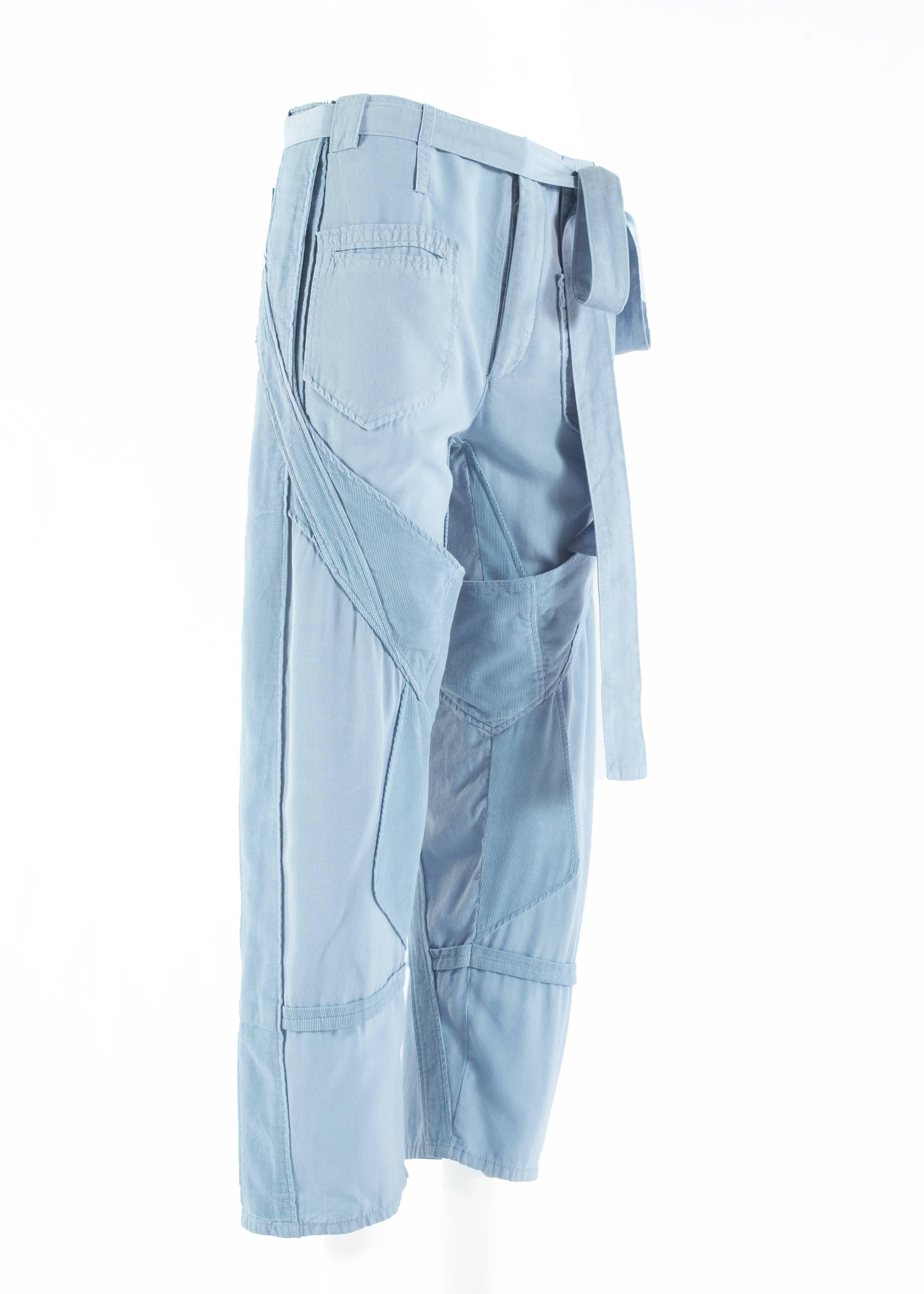 Balenciaga by Nicolas Ghesquière blue cotton and corduroy cargo pants, ss 2002 In Excellent Condition In London, GB