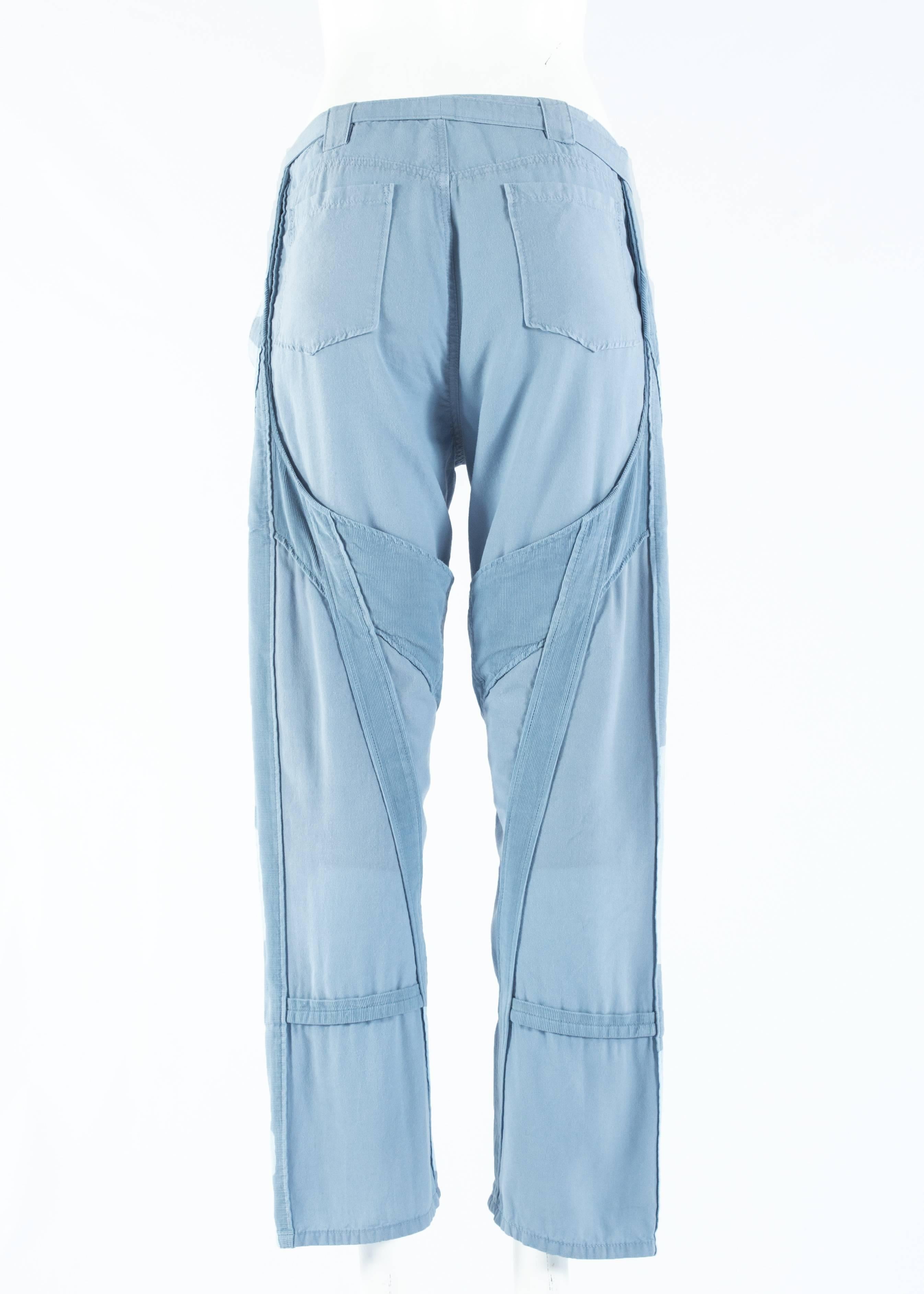 Women's Balenciaga by Nicolas Ghesquière blue cotton and corduroy cargo pants, ss 2002