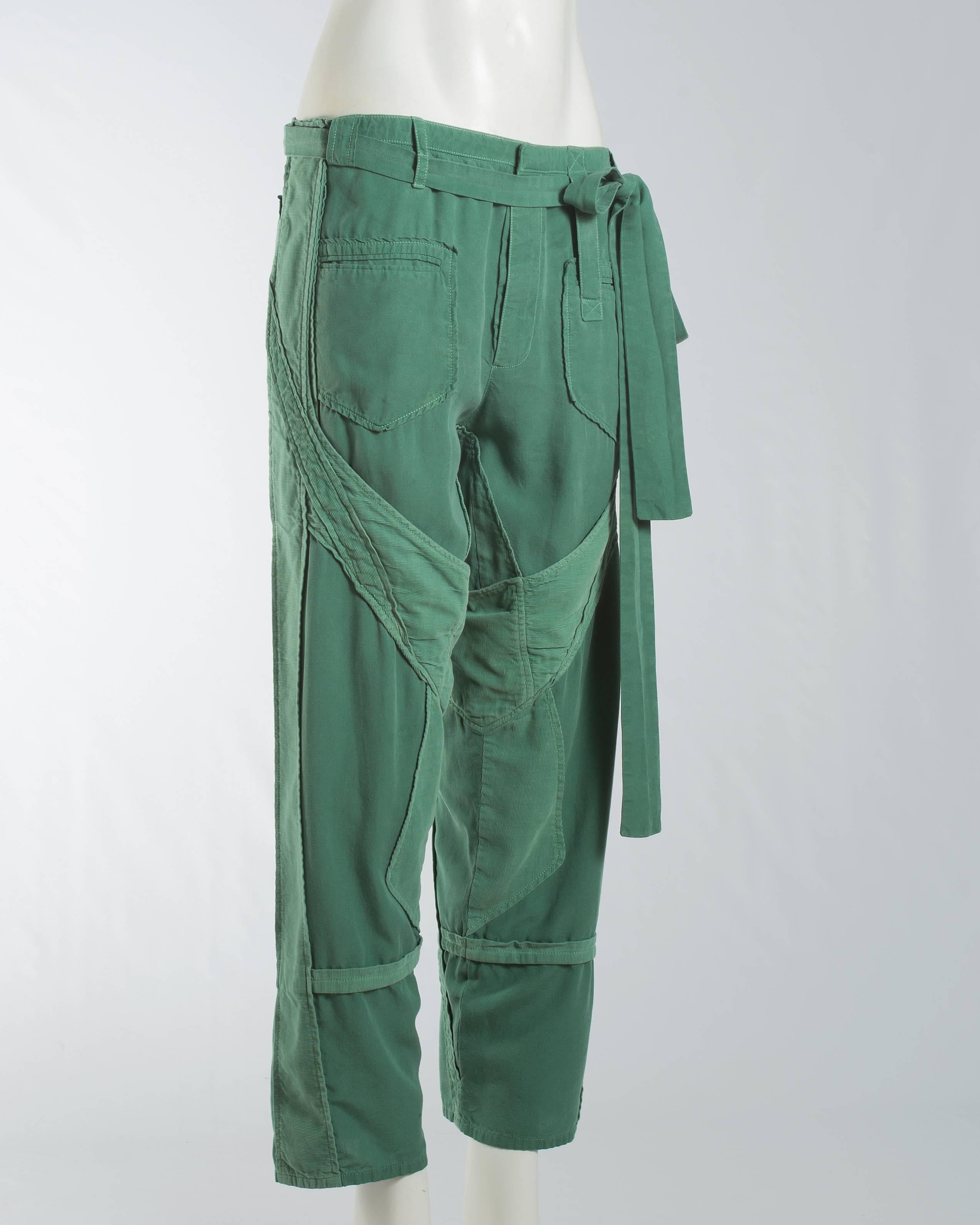 Balenciaga Nicolas Ghesquière green cotton and corduroy cargo pants, S / S 2002 In Good Condition In London, GB