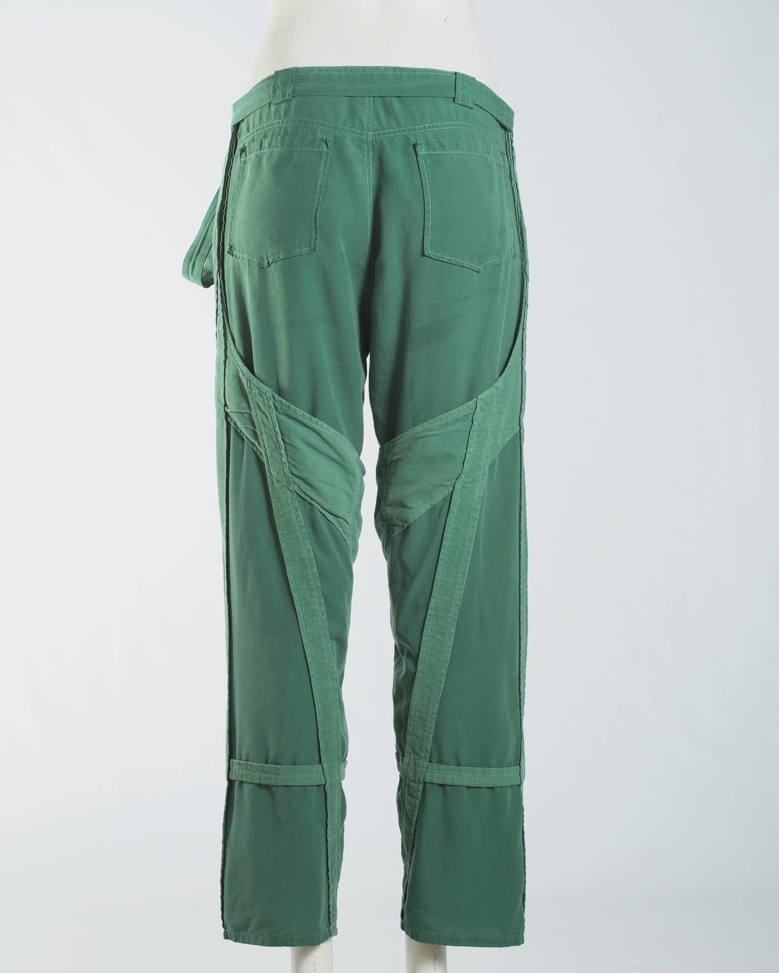 Balenciaga Nicolas Ghesquière green cotton and corduroy cargo pants, S / S 2002 1