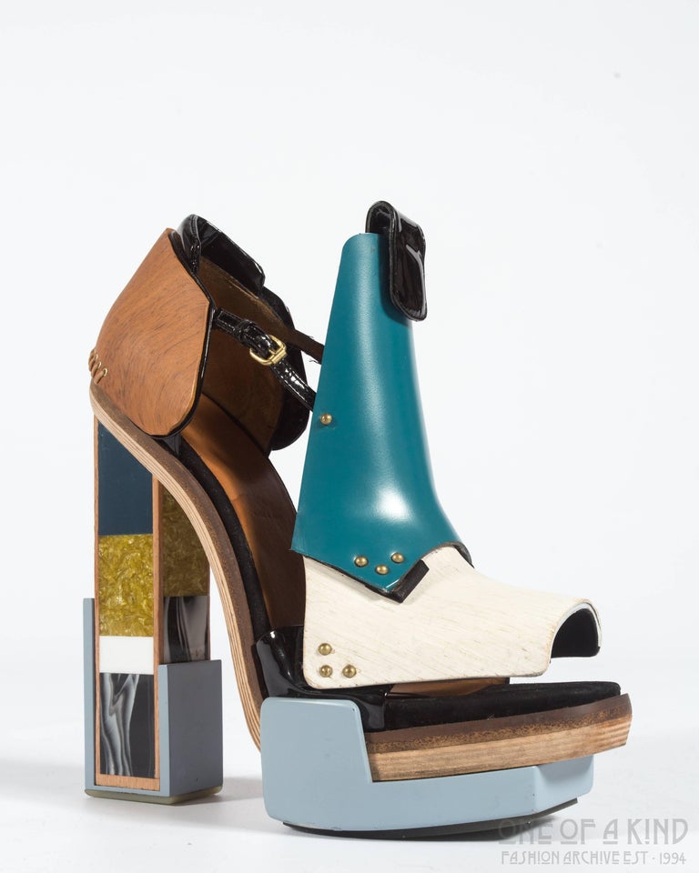 Balenciaga by Nicolas Ghesquière mixed media wooden block heels, aw 2010 at  1stDibs | nicolas ghesquiere balenciaga shoes, balenciaga wooden shoes