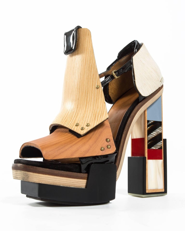 Balenciaga by Nicolas Ghesquière mixed media wooden block heels, A/W 2010  at 1stDibs