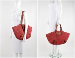 BALENCIAGA c.2010s "Raffia Panier Basket" Pink Straw Large Oversize Tote Handbag