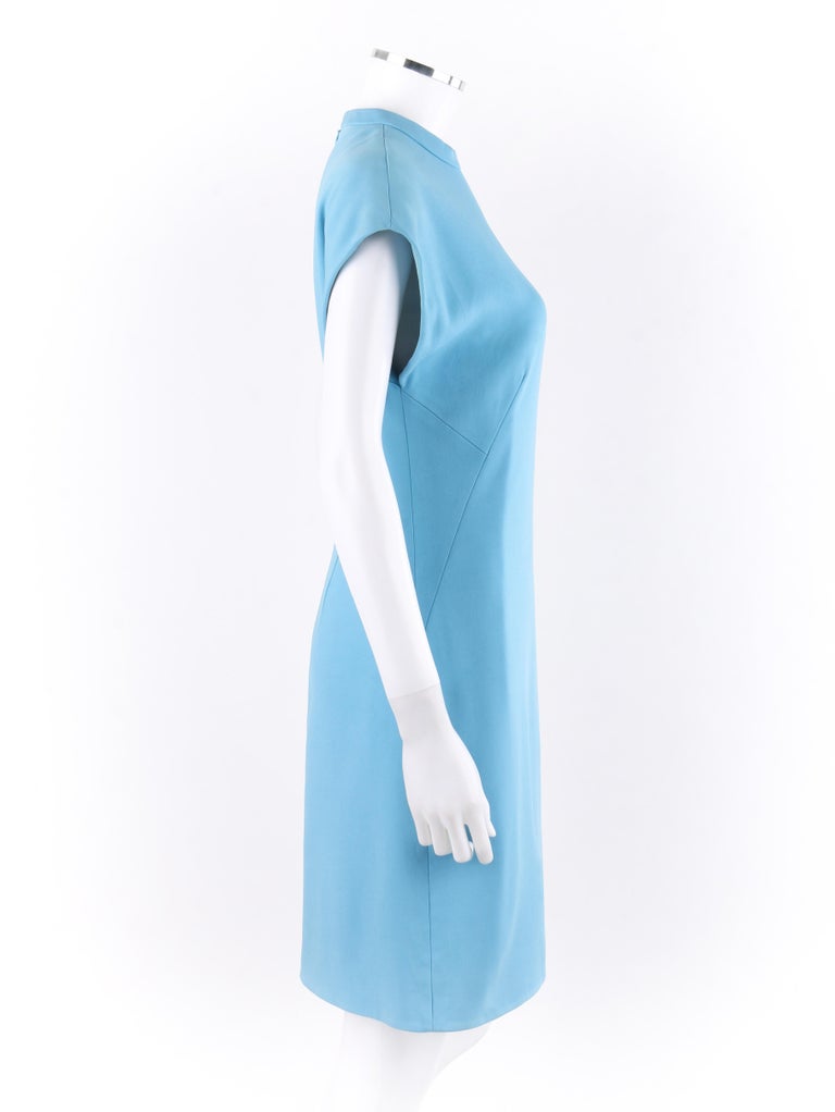 BALENCIAGA c.2015 Sky Blue Band Collar Drop Shoulder Shift Dress For ...