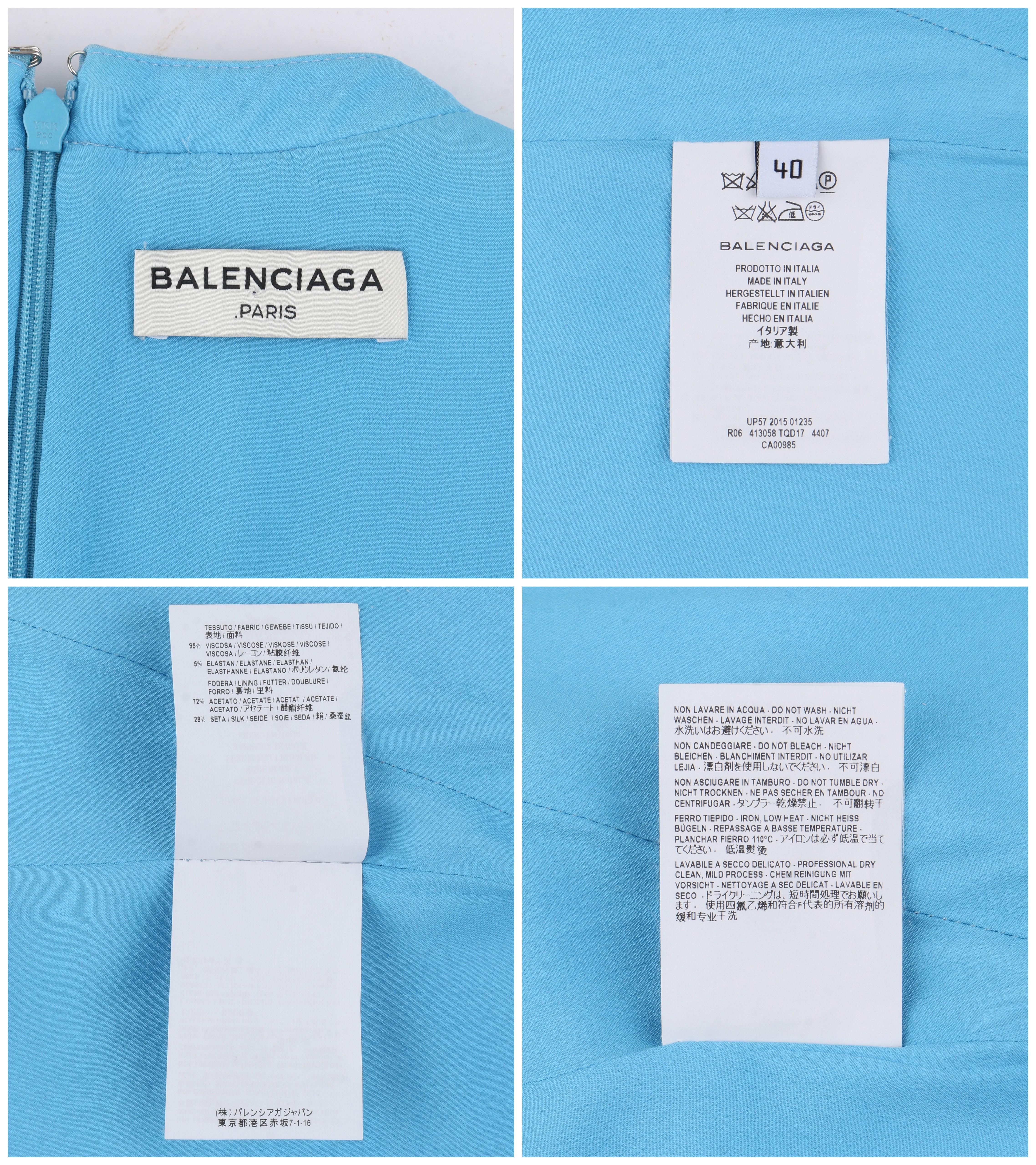 BALENCIAGA c.2015 Sky Blue Band Collar Drop Shoulder Shift Dress  In Excellent Condition For Sale In Thiensville, WI