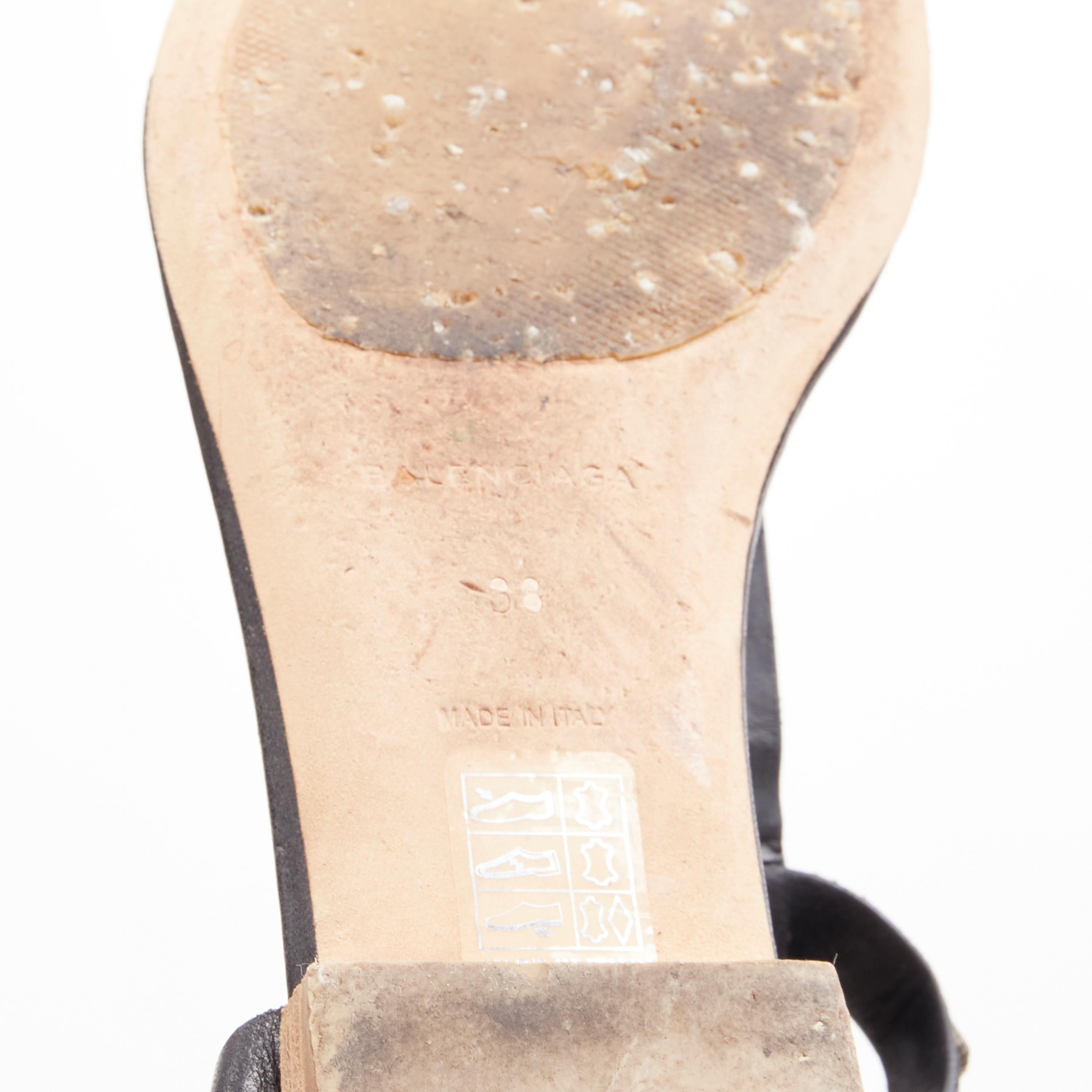 BALENCIAGA Cagole black leather gold textured  stud T-strap flat sandals EU38 For Sale 5