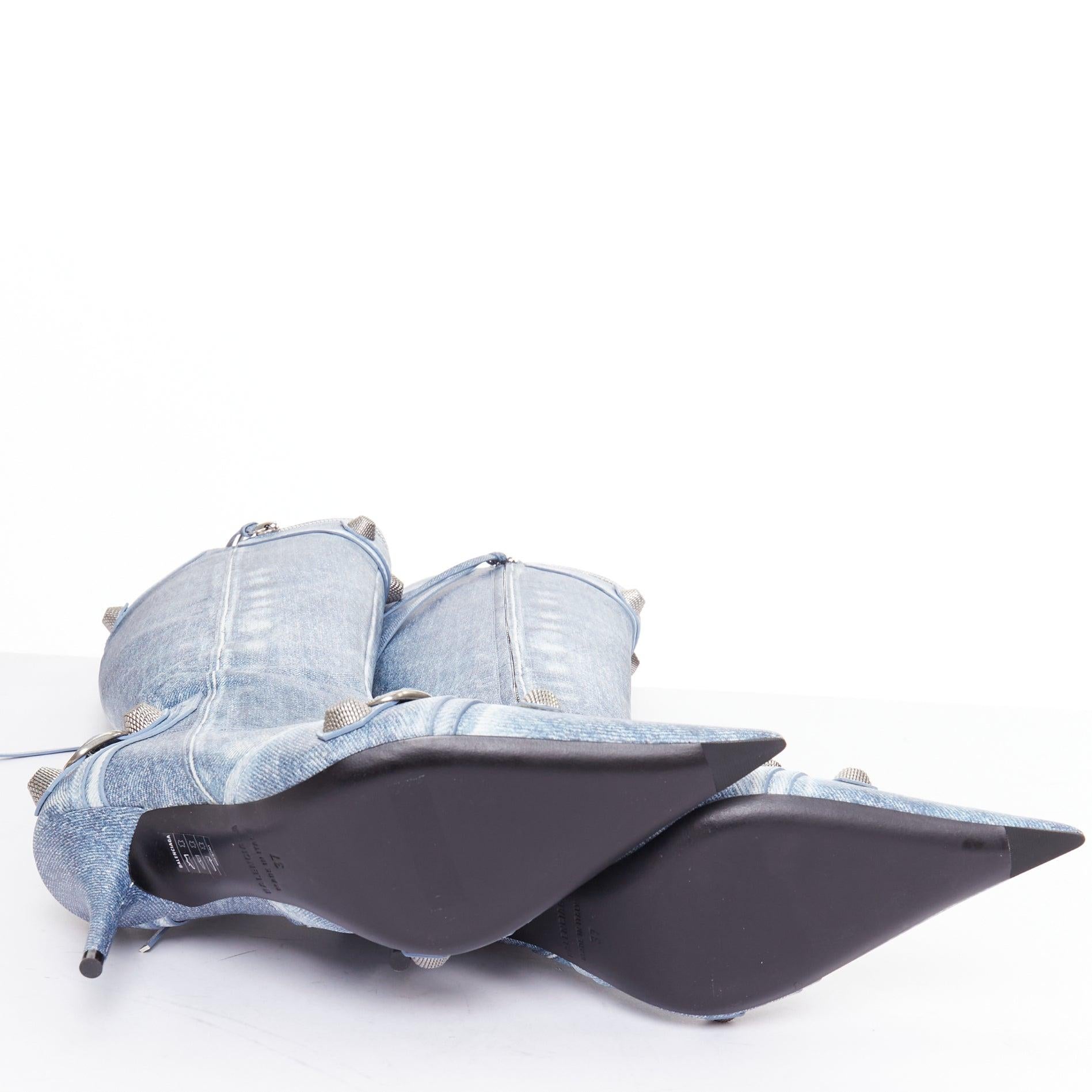 BALENCIAGA Cagole azul denim piel estampada tachuelas plateadas moto botas altas EU37 en venta 5
