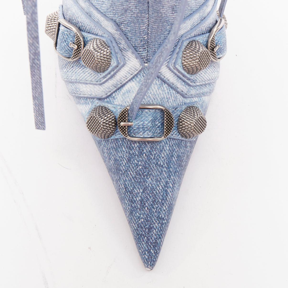 BALENCIAGA Cagole azul denim piel estampada tachuelas plateadas moto botas altas EU37 en venta 1