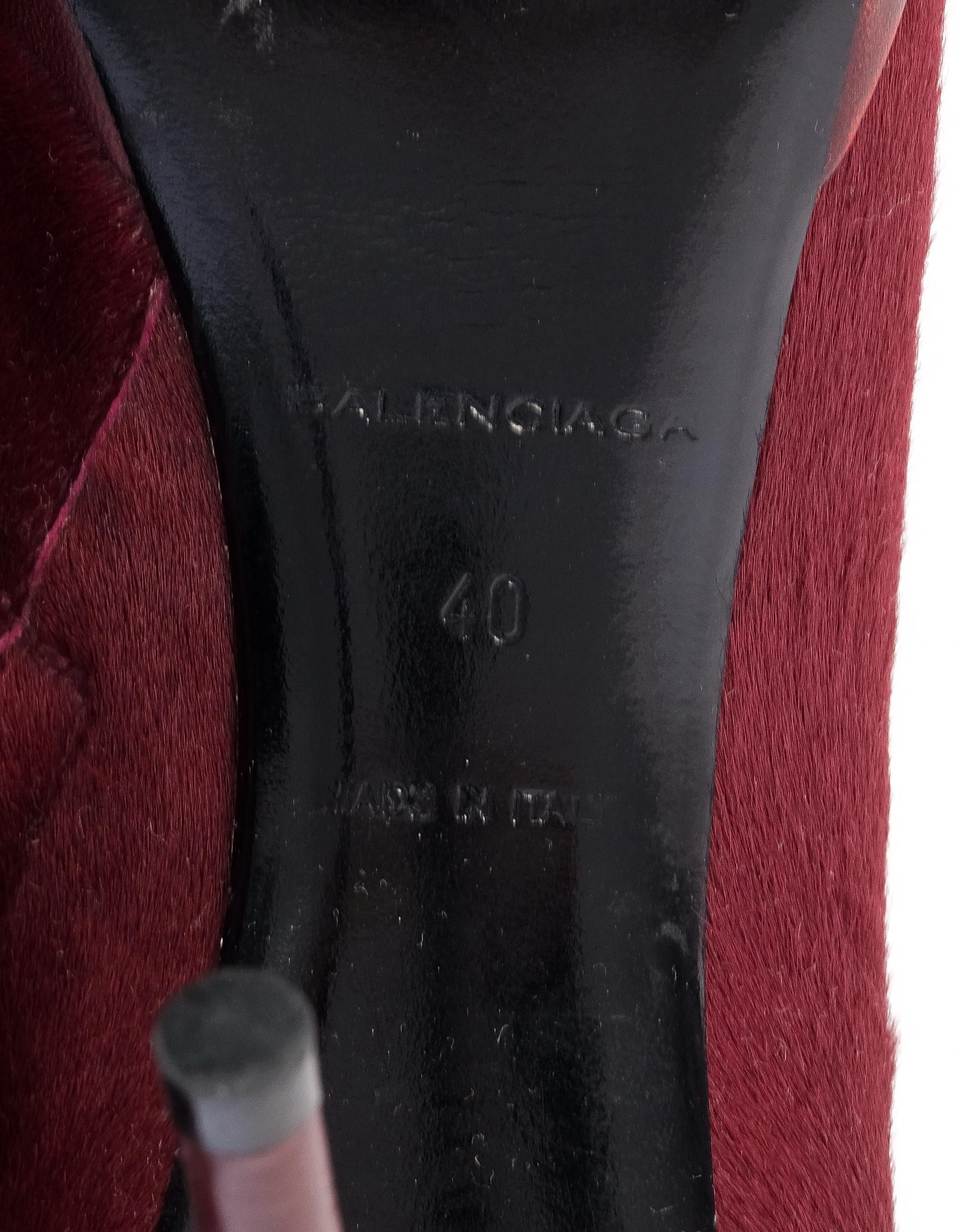Women's Balenciaga Calf Hair Ankle Boot in Burgundy (40 EU) For Sale