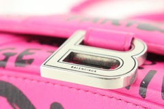 Balenciaga Calfskin Graffiti Hourglass Top Handle Bag XS Fuchsia Black 1BA1214