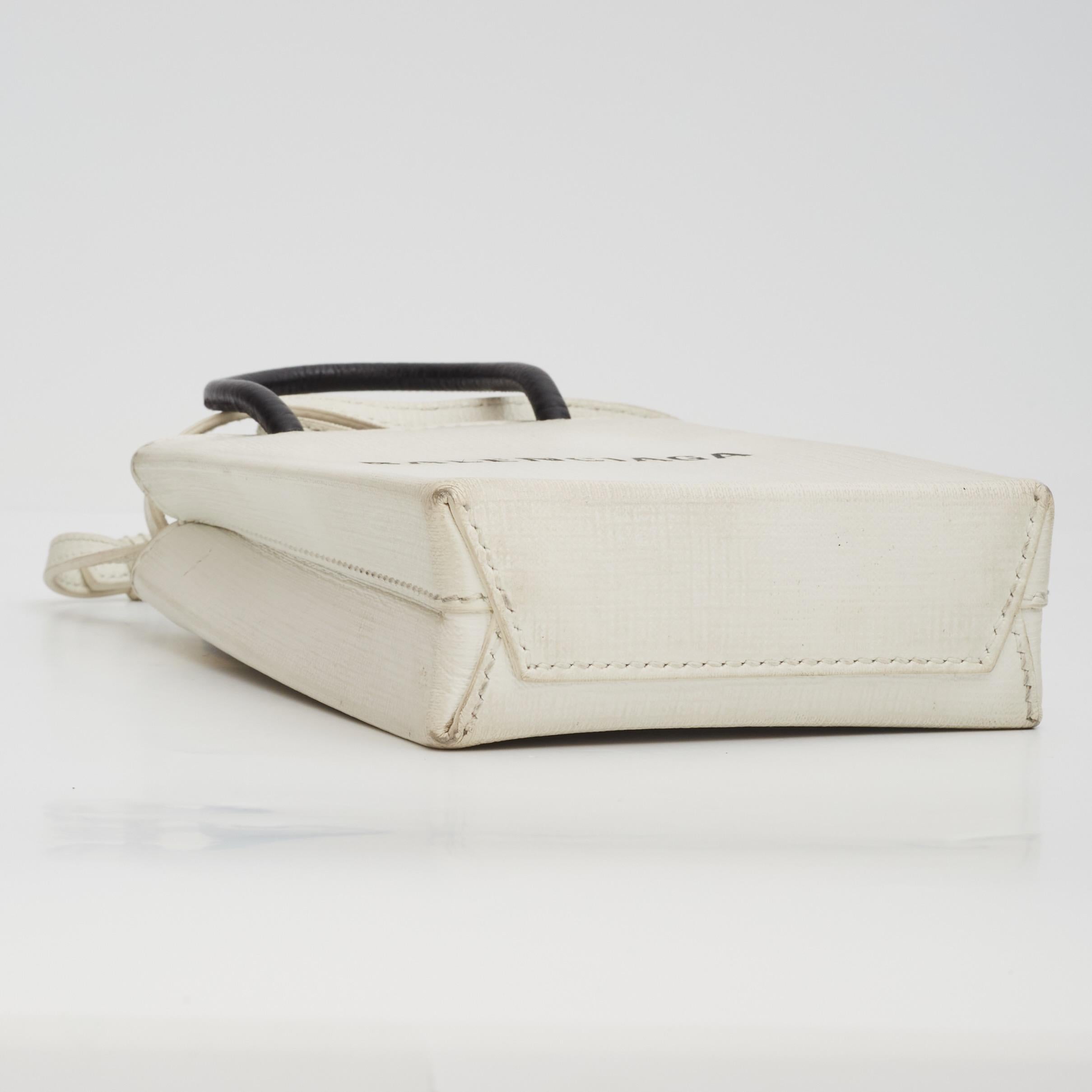 Beige Balenciaga Calfskin Logo Shopping Phone Holder Bag For Sale