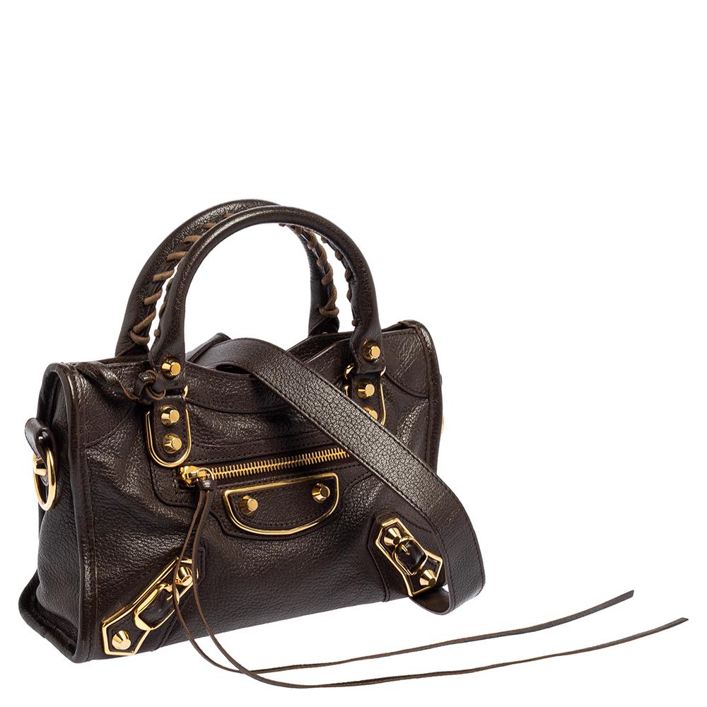 Balenciaga Carbon Leather Mini Classic Metallic Edge City Bag In Good Condition In Dubai, Al Qouz 2