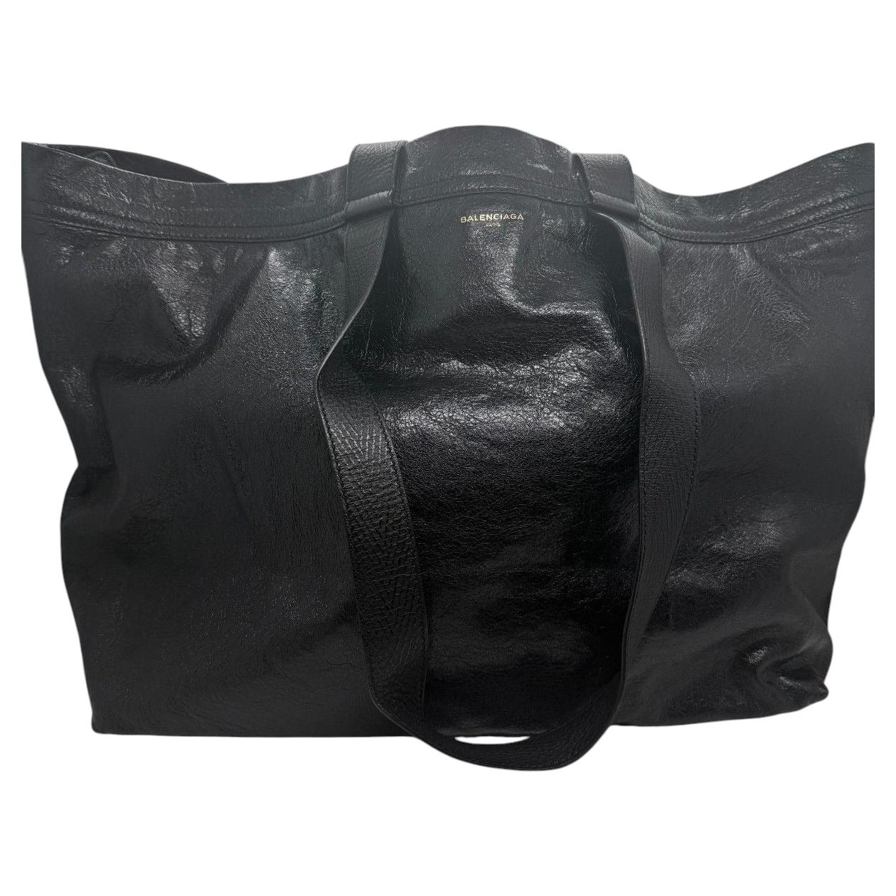 Balenciaga Carry Yote bag Shopping Bag Black Leather