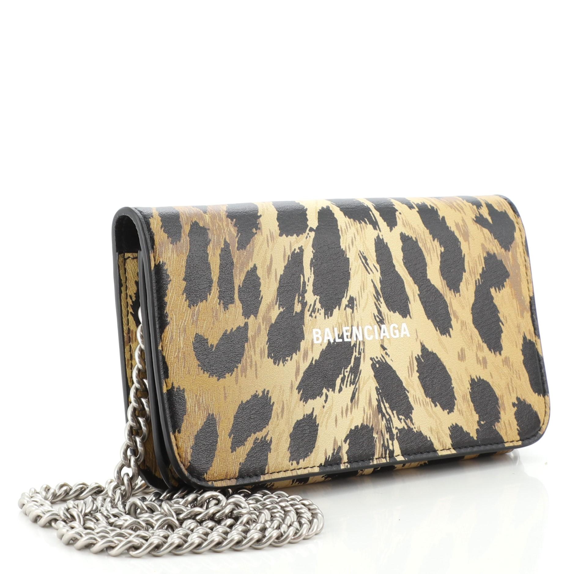 Beige Balenciaga Cash Continental Wallet on Chain Printed Leather