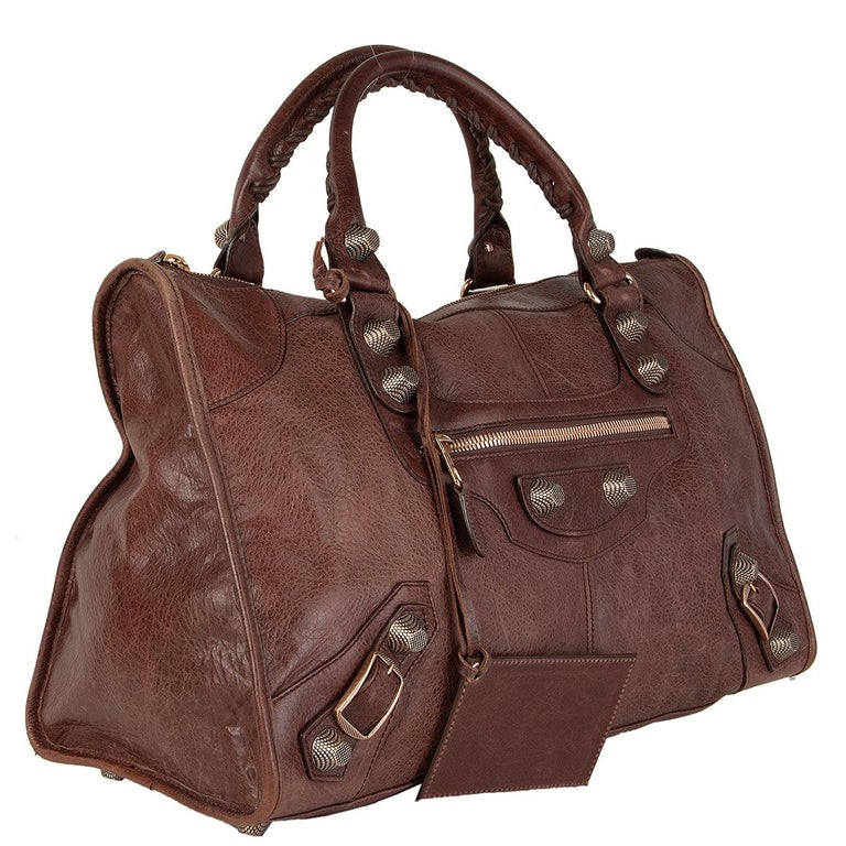 BALENCIAGA Castagna brown leather GIANT WORK Motorcycle Shoulder Bag For  Sale at 1stDibs