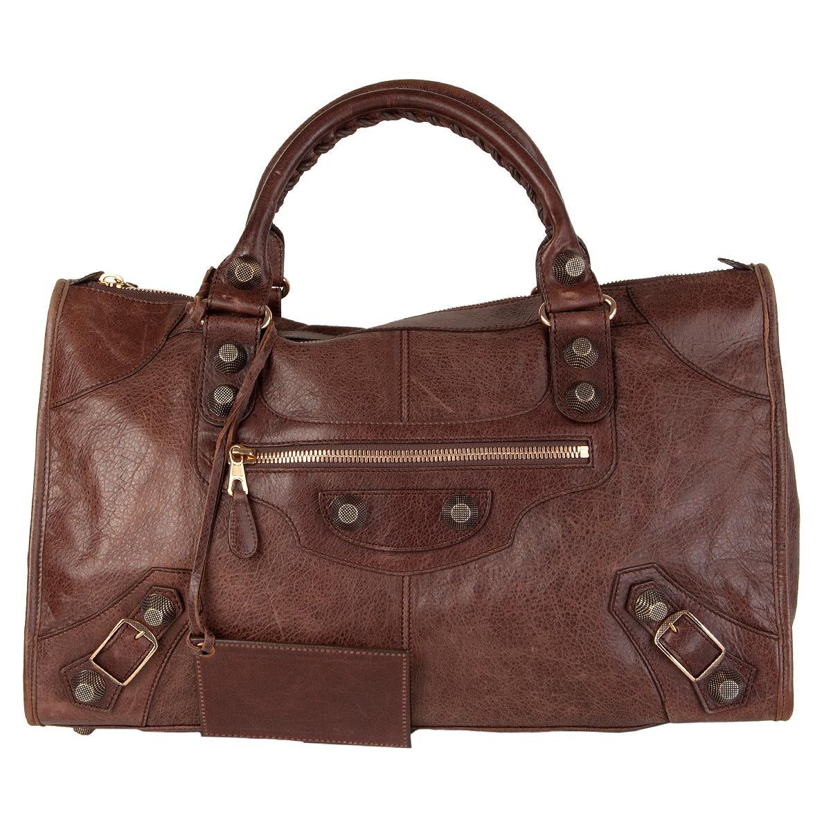 BALENCIAGA Castagna brown leather GIANT WORK Motorcycle Shoulder Bag
