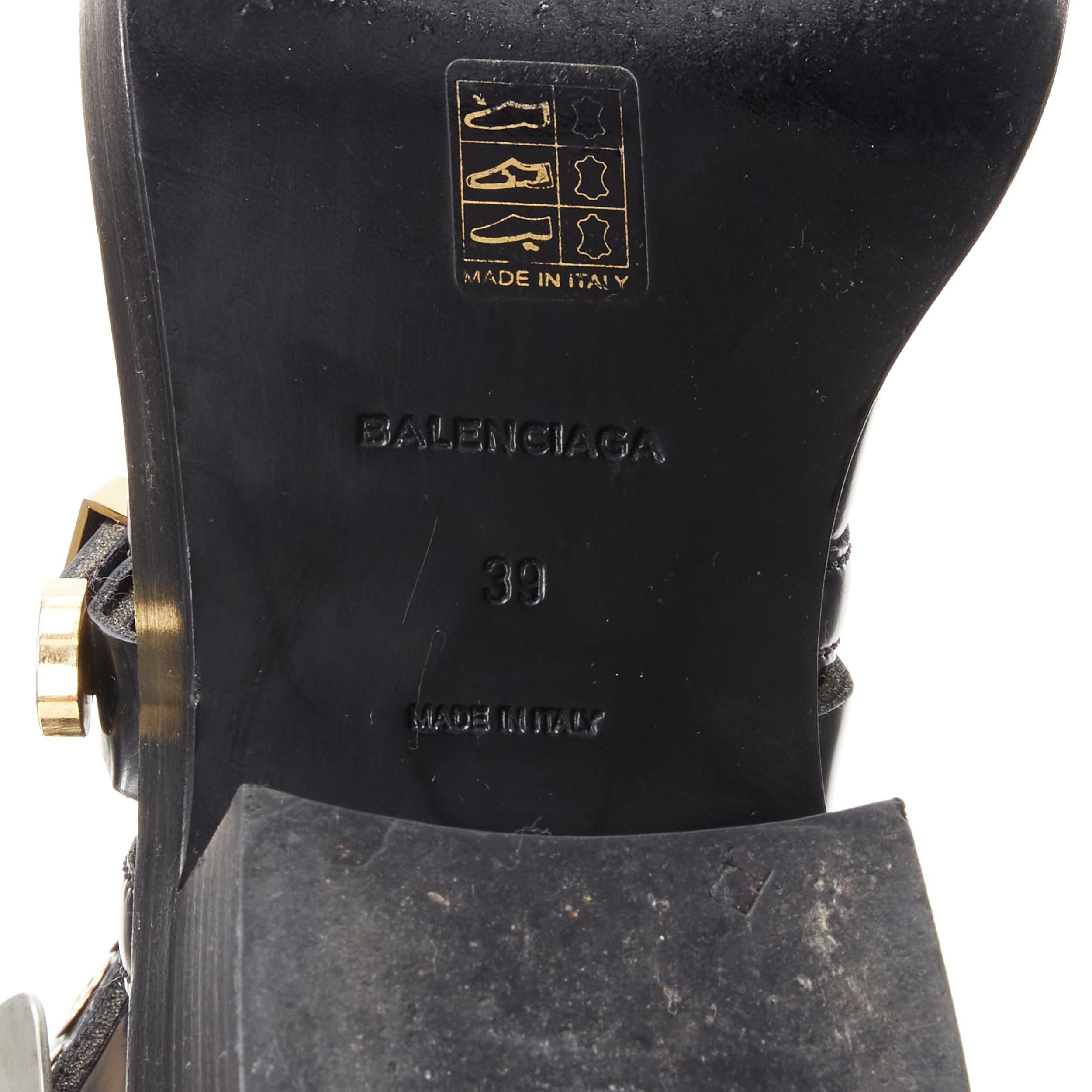 BALENCIAGA Ceinture black leather cut out mixed metals buckle moto boot EU39 5