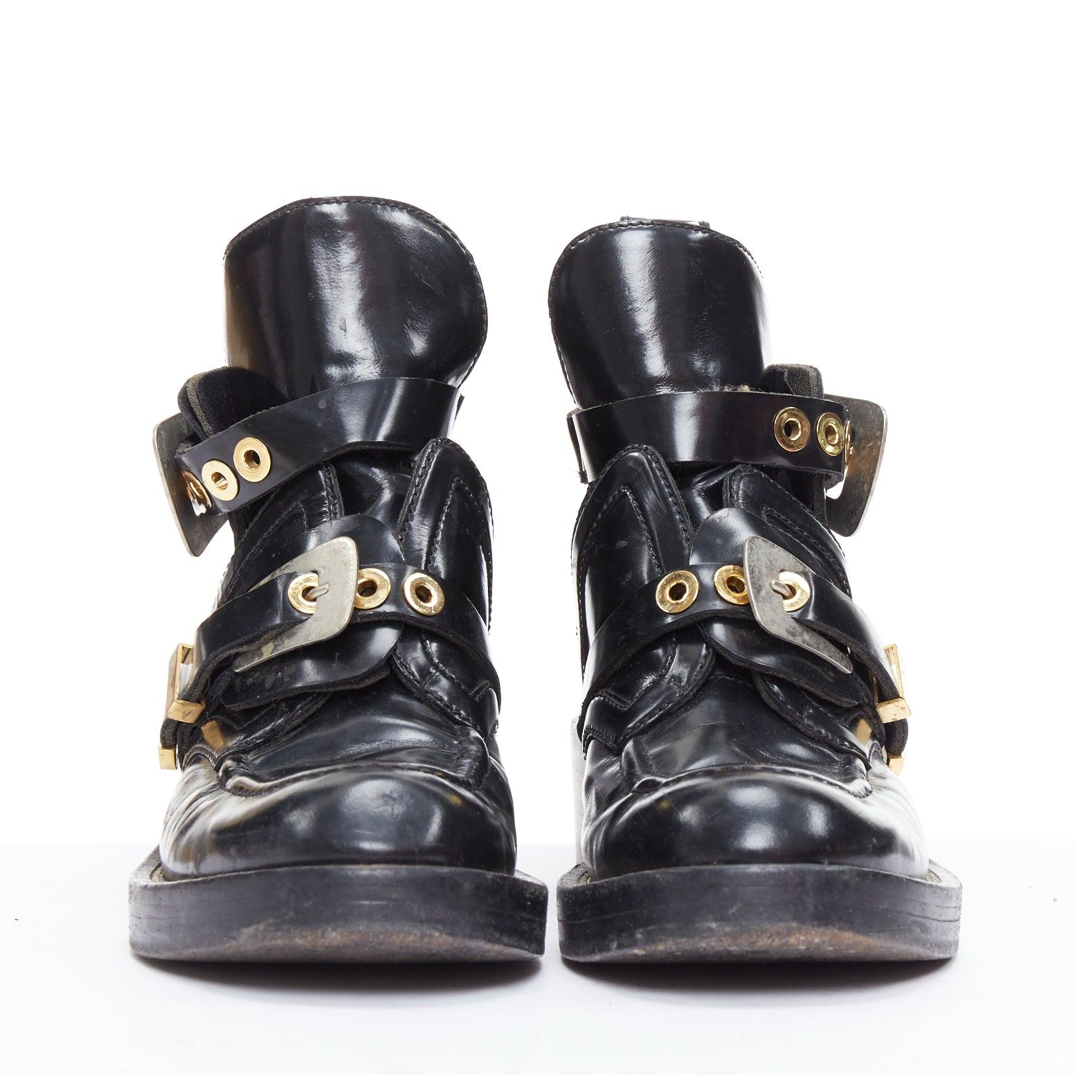 Black BALENCIAGA Ceinture black leather mixed buckle boots EU38.5 Mary-Kate Olsen