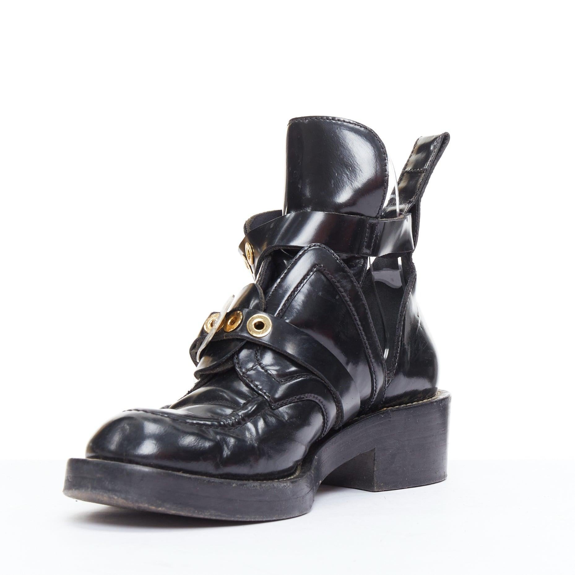 BALENCIAGA Ceinture black leather mixed buckle boots EU38.5 Mary-Kate Olsen In Fair Condition In Hong Kong, NT