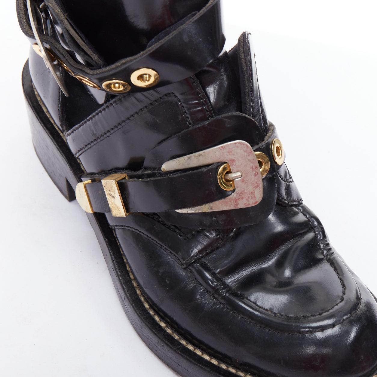 BALENCIAGA Ceinture black leather mixed buckle boots EU38.5 Mary-Kate Olsen 2