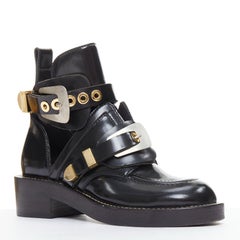 BALENCIAGA Ceinture black mixed metal hardware black cut out moto boots EU35.5