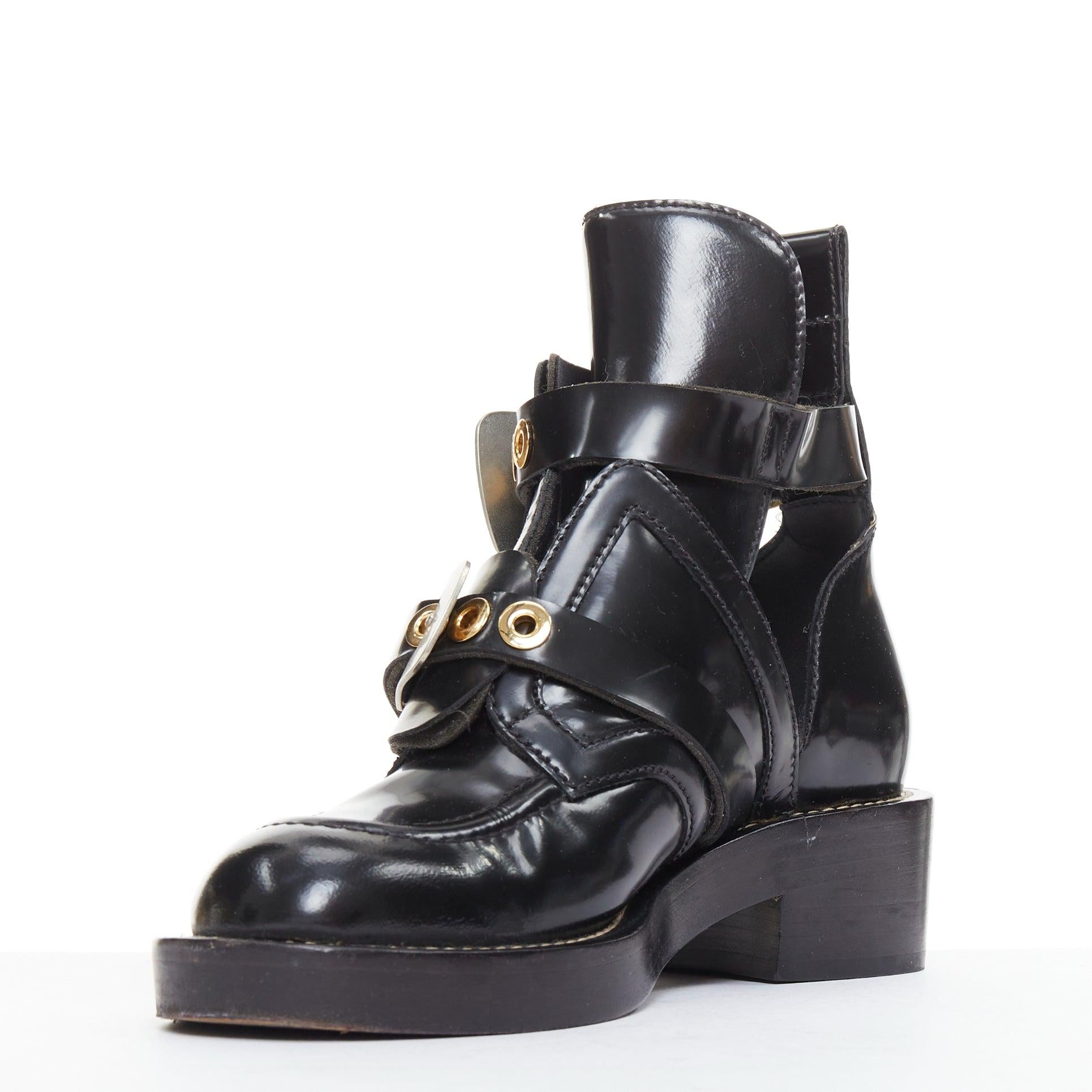 BALENCIAGA Ceinture negro mixto metal hardware negro recortado botas moto EU35.5 en Bueno estado para la venta en Hong Kong, NT