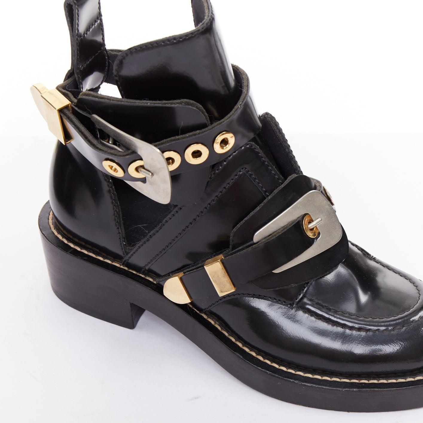 BALENCIAGA Ceinture negro mixto metal hardware negro recortado botas moto EU35.5 en venta 2