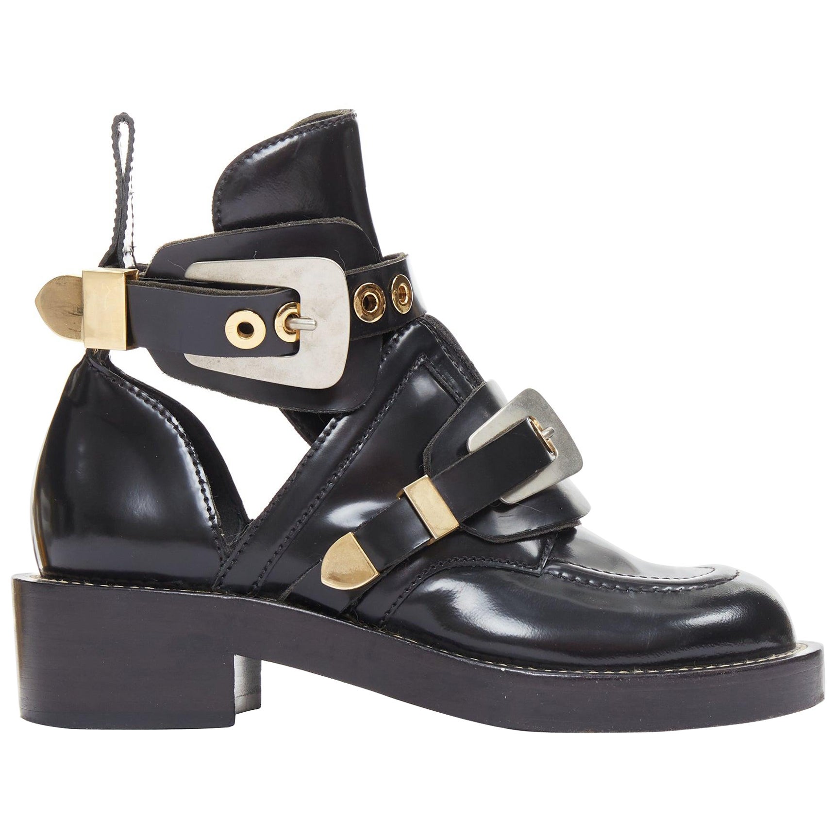 BALENCIAGA Ceinture negro mixto metal hardware negro recortado botas moto EU35.5 en venta