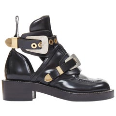 BALENCIAGA Ceinture negro mixto metal hardware negro recortado botas moto EU35.5