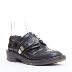 BALENCIAGA Ceinture black silver buckle strap monk brogue shoes EU39