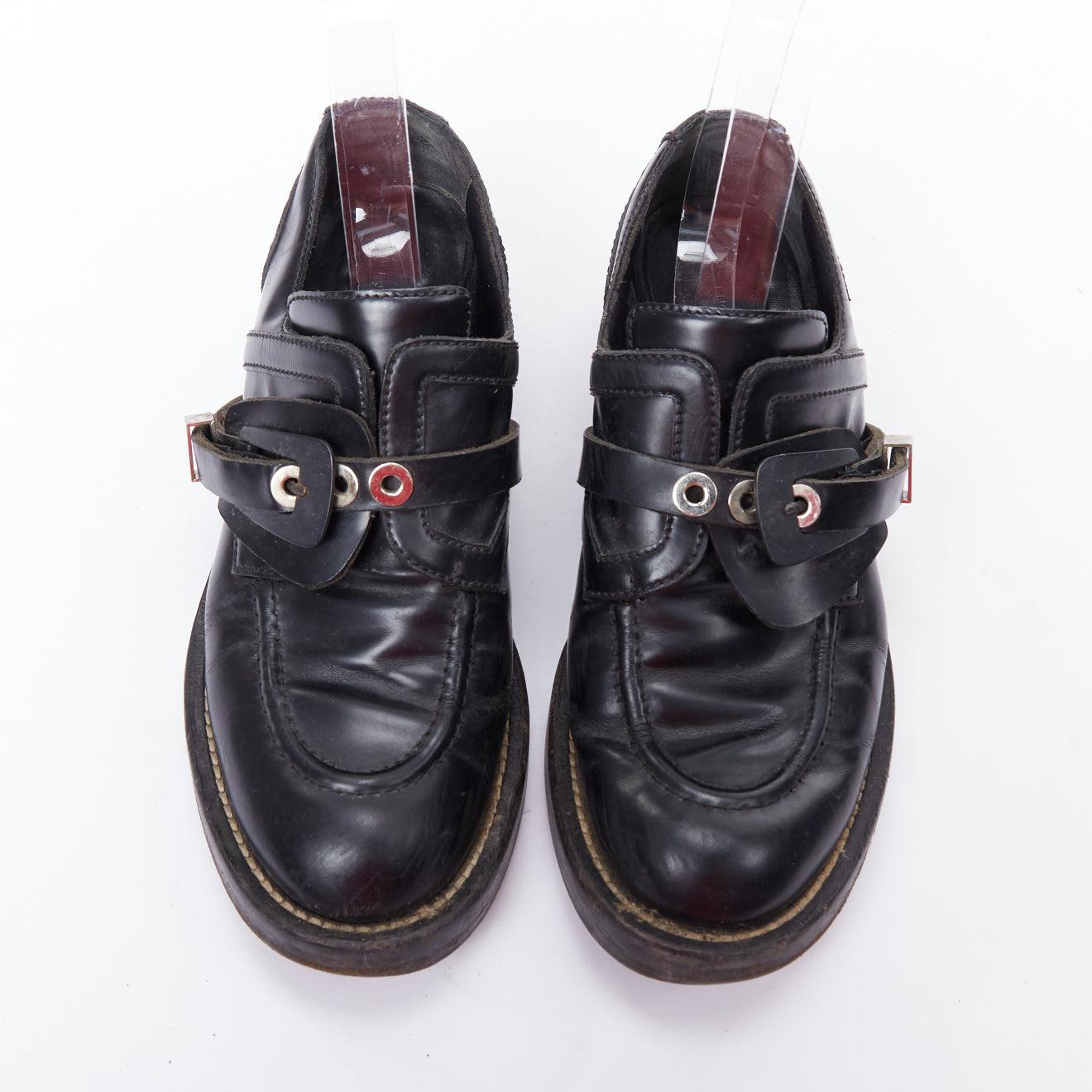 Gray BALENCIAGA Ceinture black silver buckle strap monk brogue shoes EU39