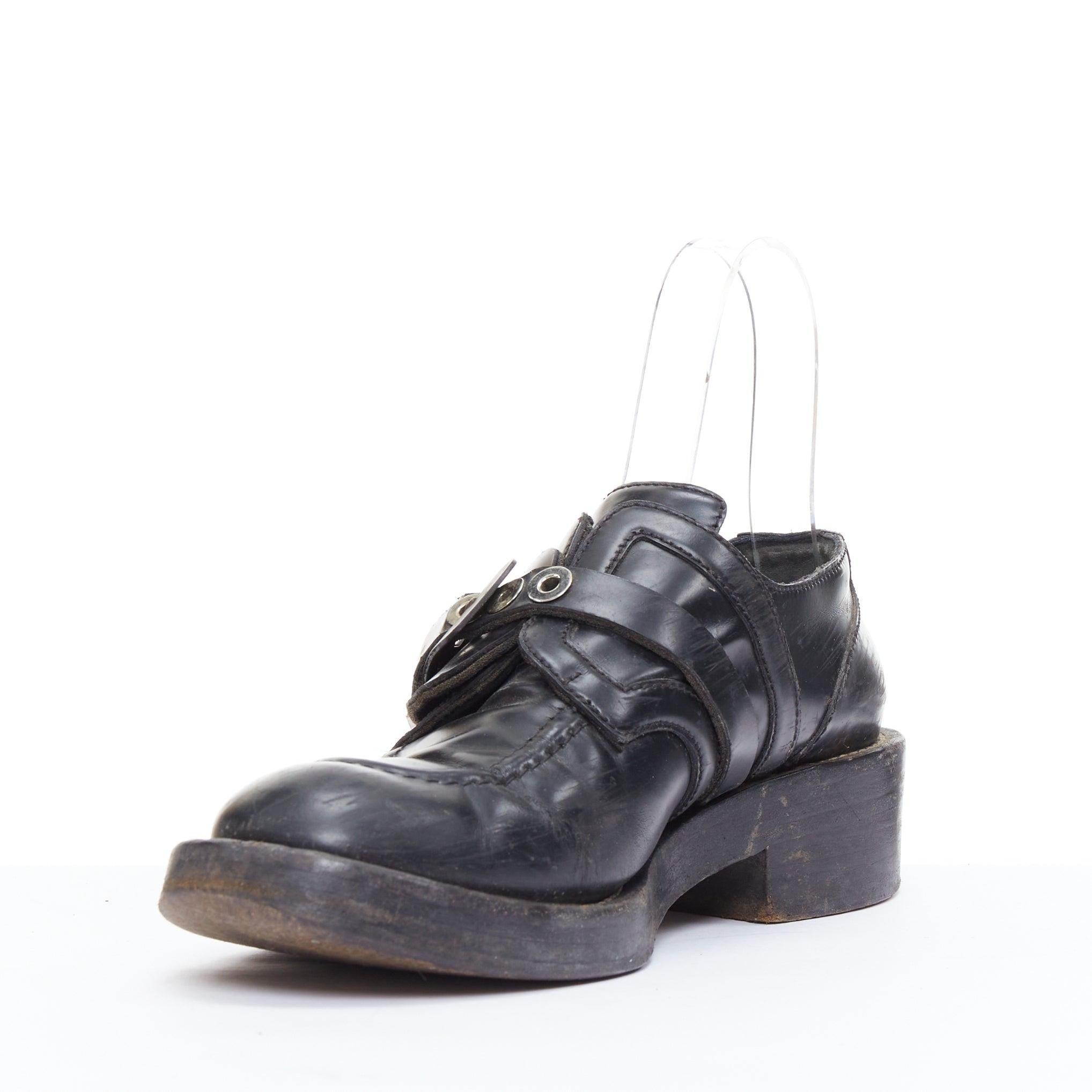 BALENCIAGA Ceinture black silver buckle strap monk brogue shoes EU39 In Fair Condition In Hong Kong, NT
