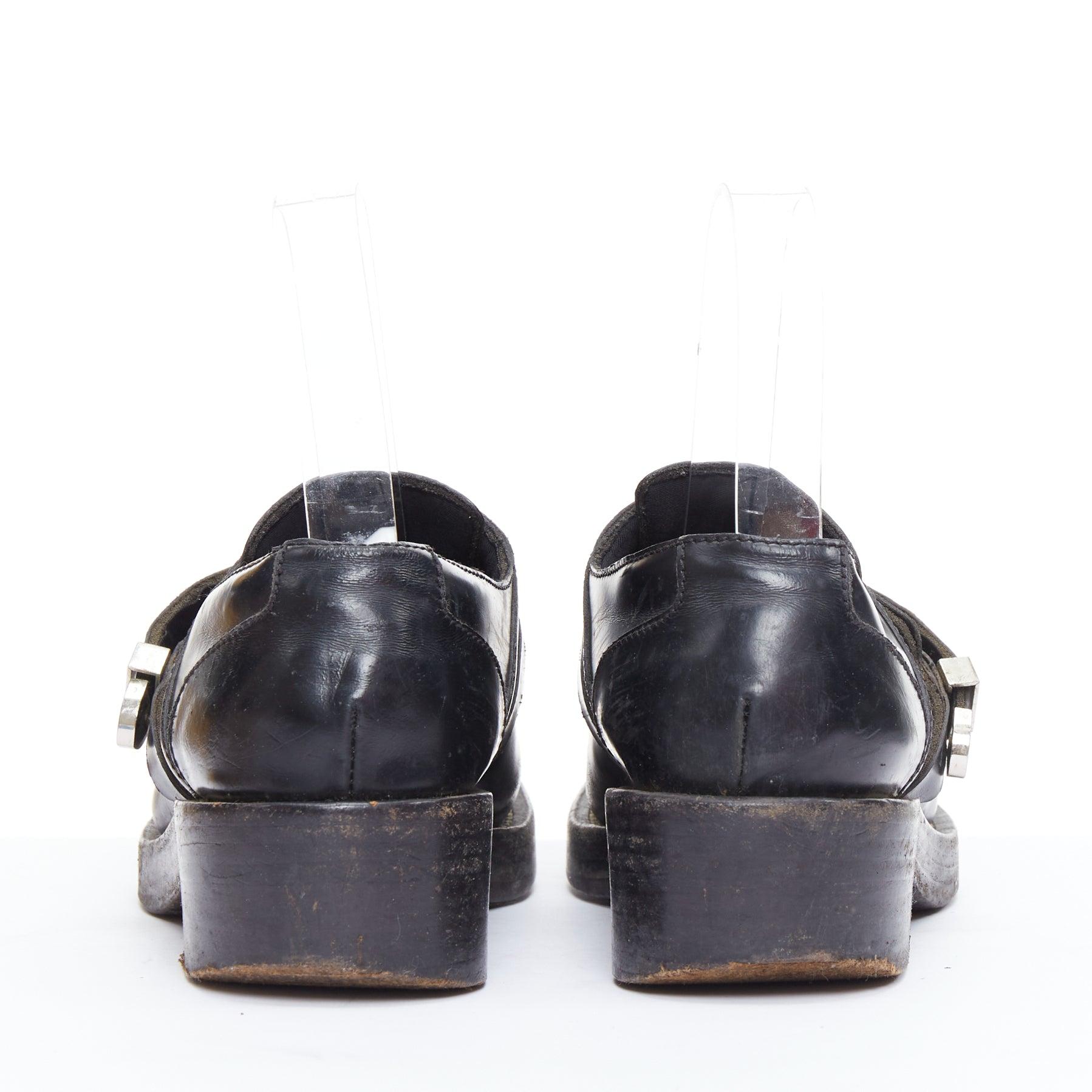 Women's BALENCIAGA Ceinture black silver buckle strap monk brogue shoes EU39