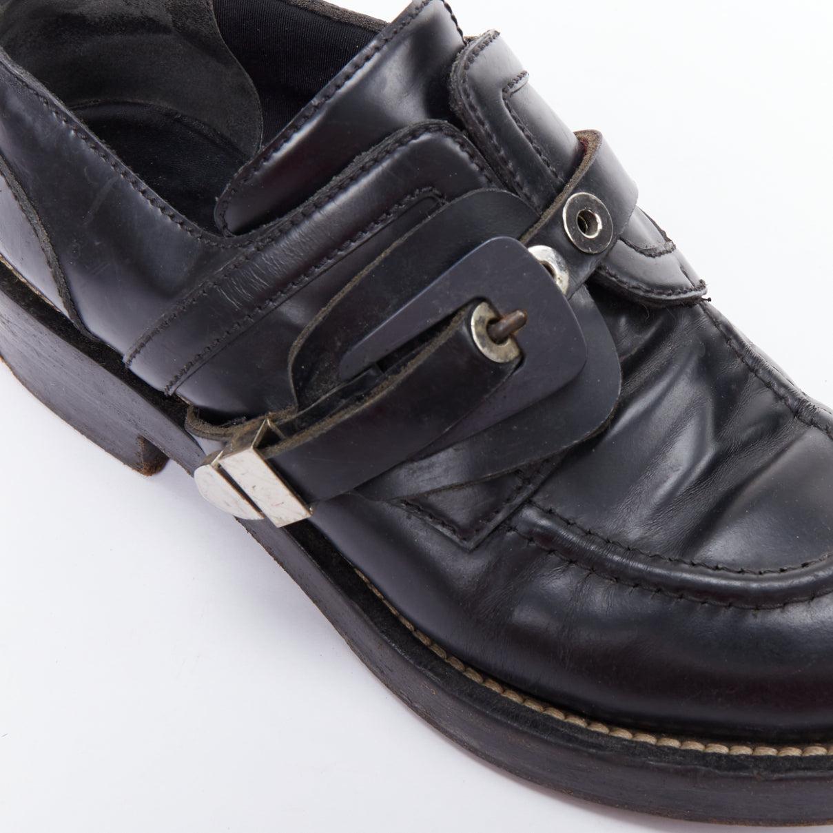 BALENCIAGA Ceinture black silver buckle strap monk brogue shoes EU39 2