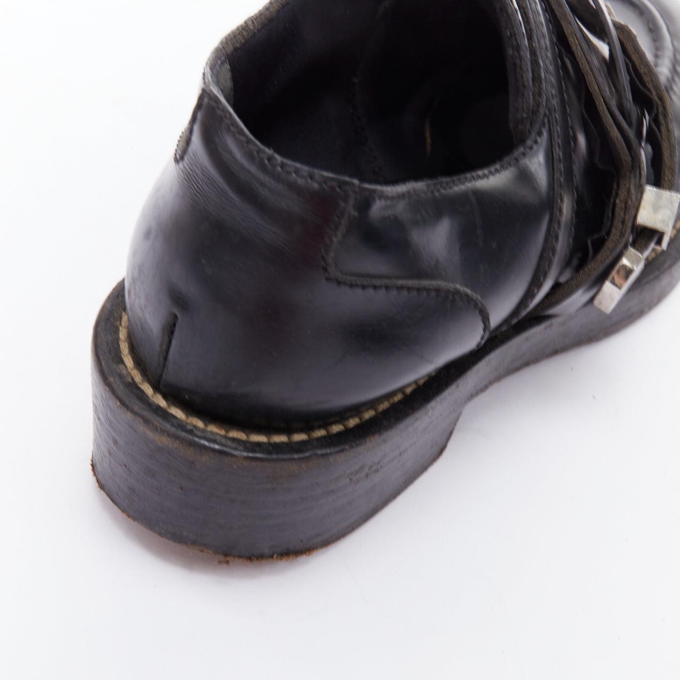 BALENCIAGA Ceinture black silver buckle strap monk brogue shoes EU39 3