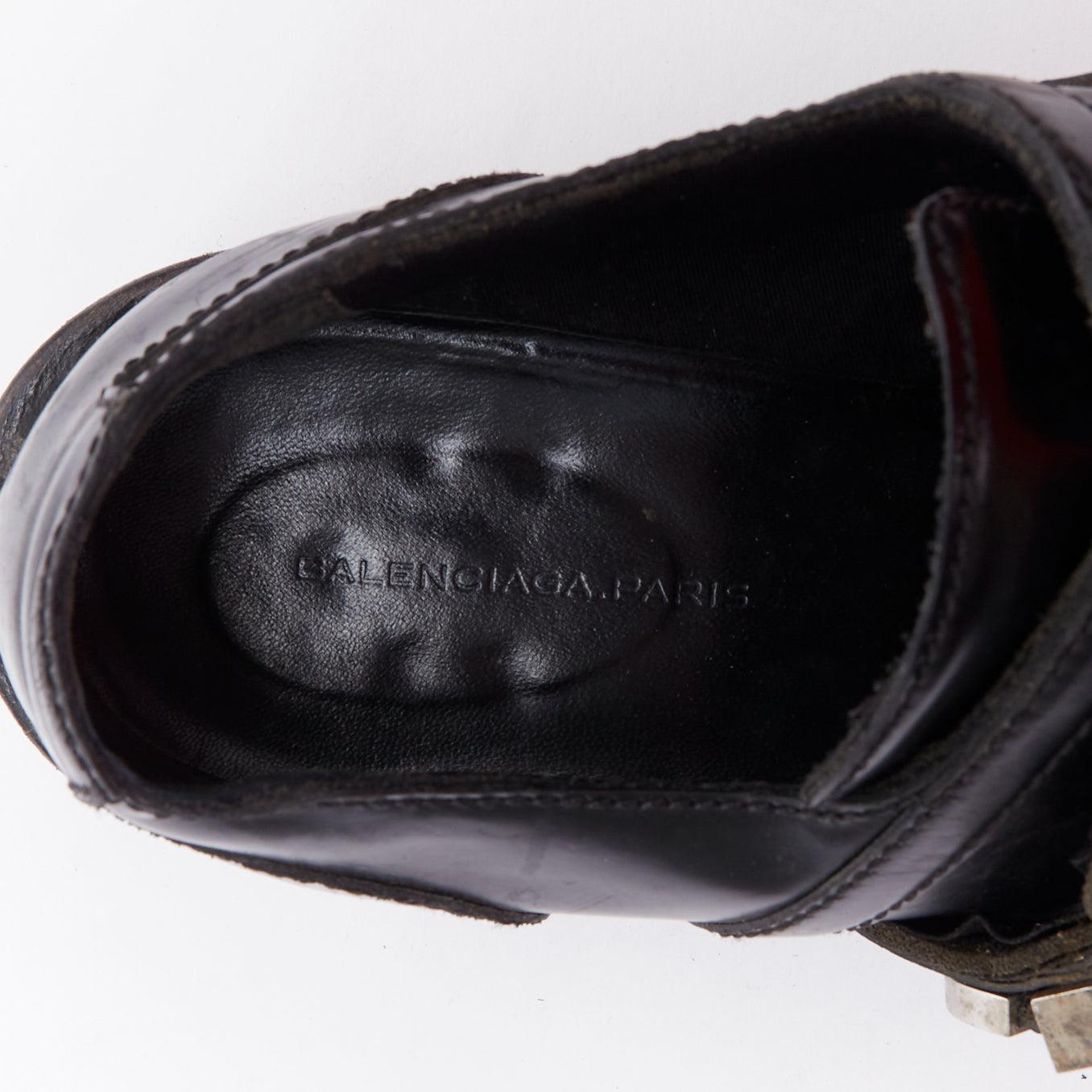 BALENCIAGA Ceinture black silver buckle strap monk brogue shoes EU39 4