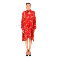 Balenciaga Chain-Print Silk Tie-Neck Dress