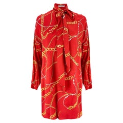Balenciaga Chain-Print Silk Tie-Neck Dress