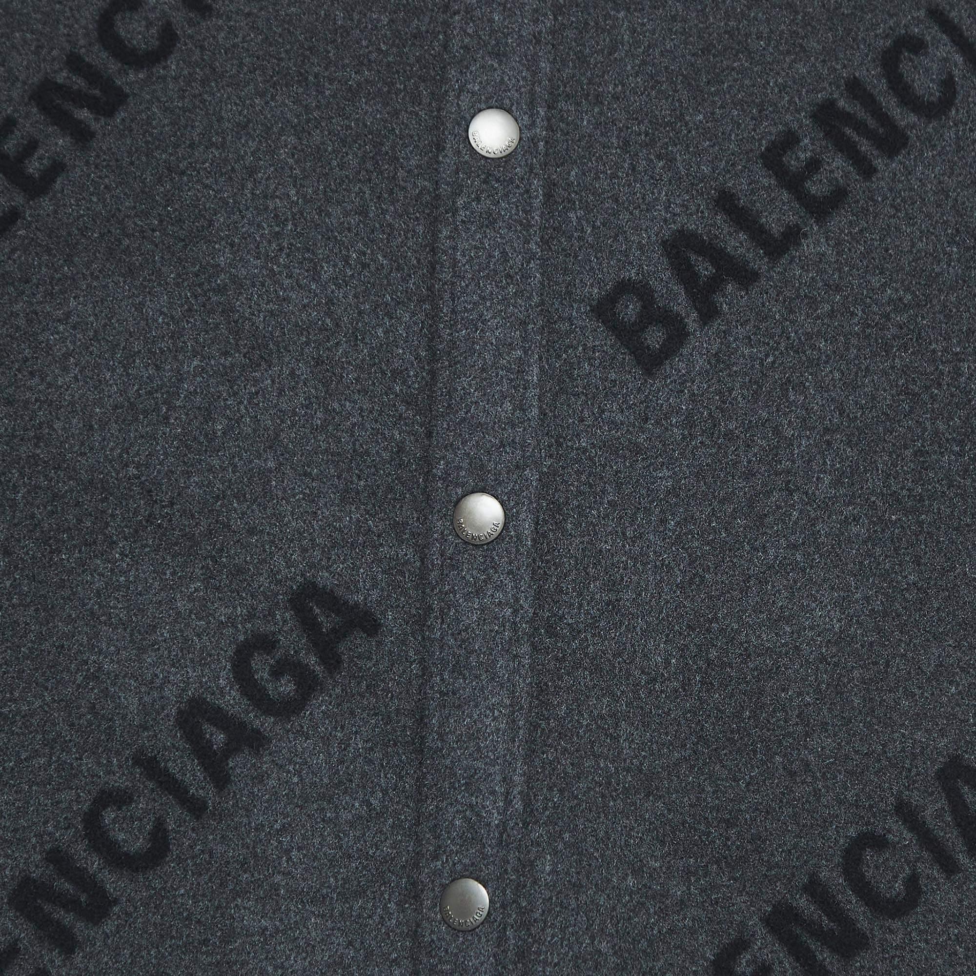 Balenciaga Charcoal Grey All-Over Logo Cashmere Coat S 2