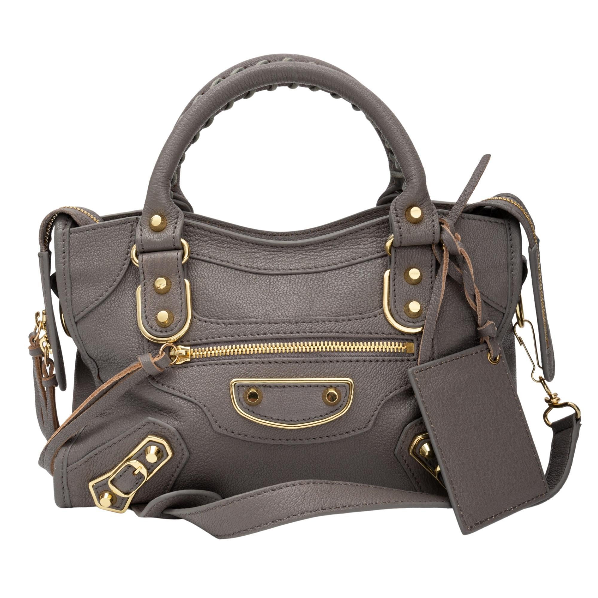Balenciaga Chevre Gold Metallic Edge Hardware Mini City Gris Acier (390160)