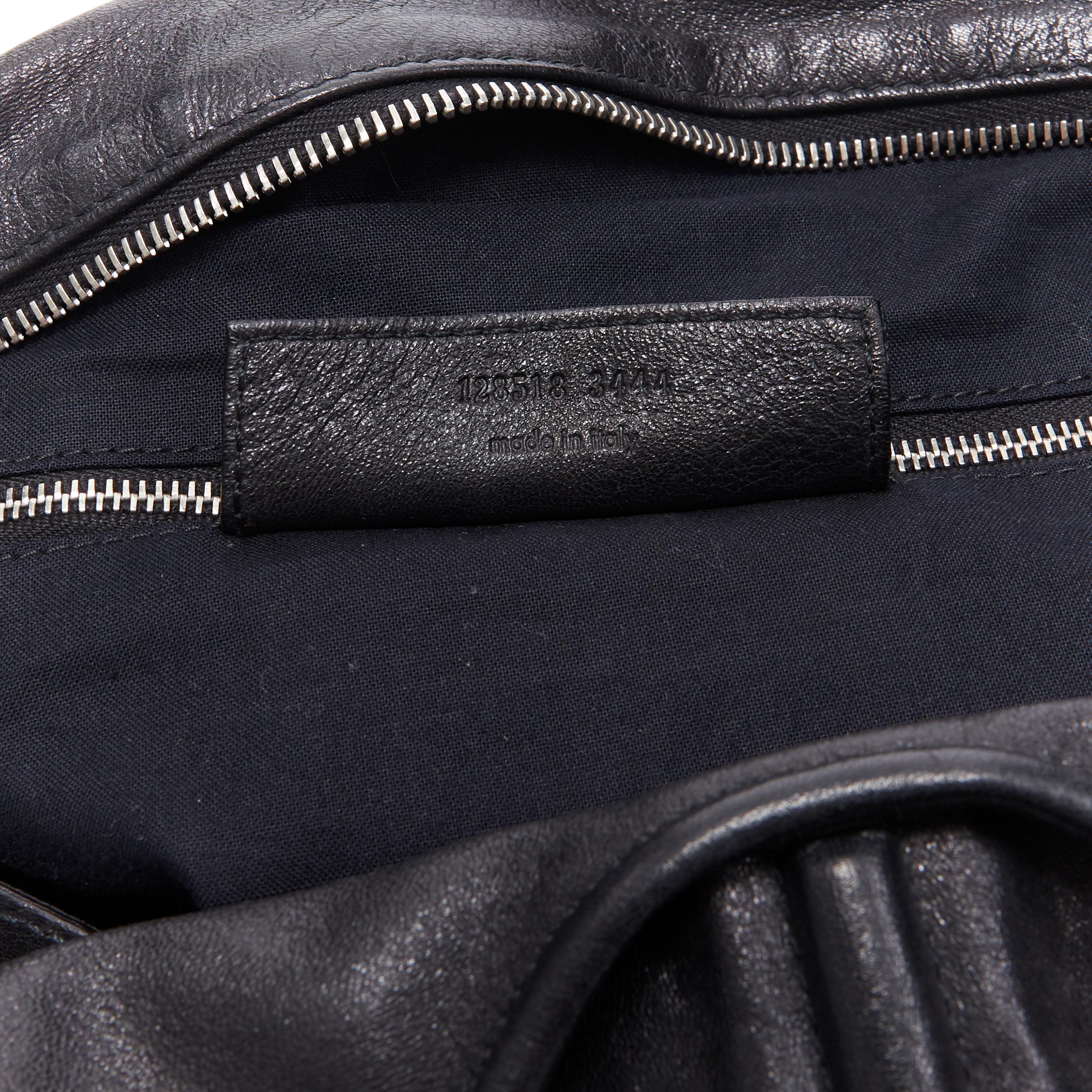 BALENCIAGA Chevre Ring Handle black leather silver hardware moto hobo tote bag 3