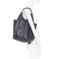 BALENCIAGA Chevre Ring Handle black leather silver hardware moto hobo tote bag
