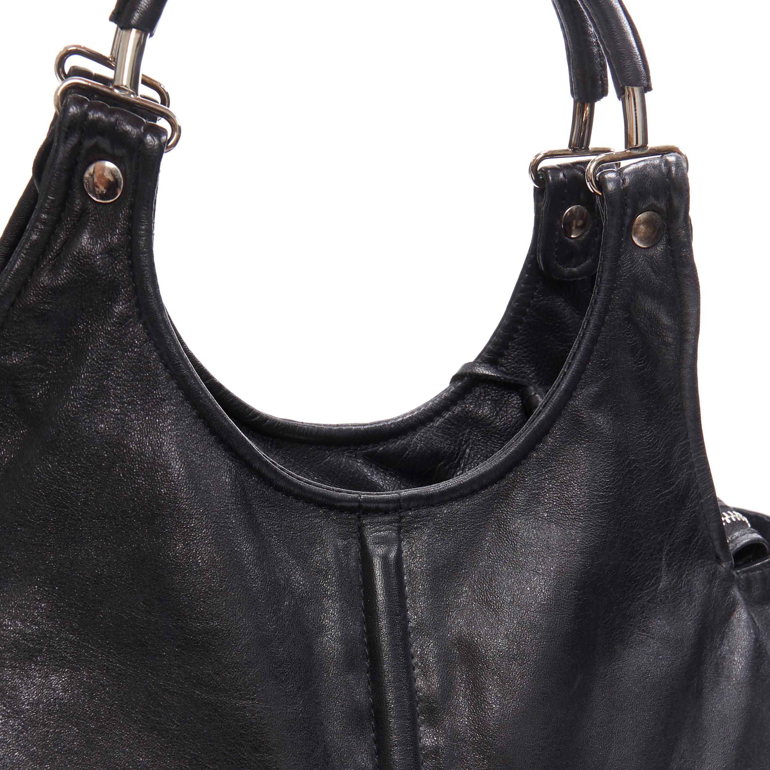 BALENCIAGA Chevre Ring Handle black leather silver hardware moto hobo tote bag In Good Condition In Hong Kong, NT